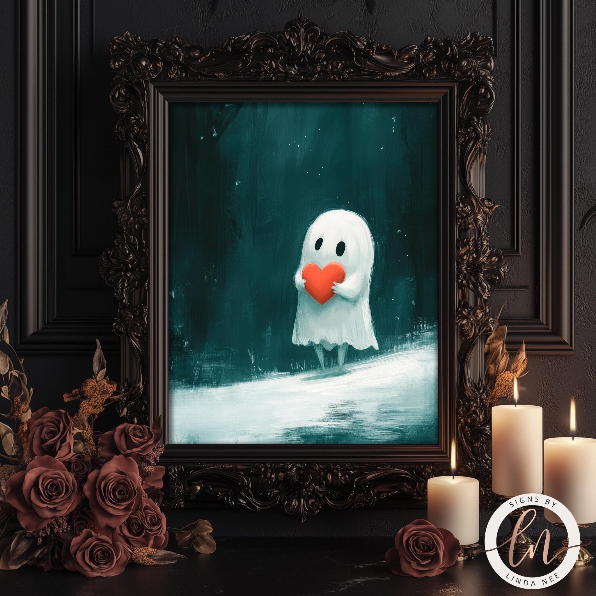 Cute Ghost Holding Heart Print