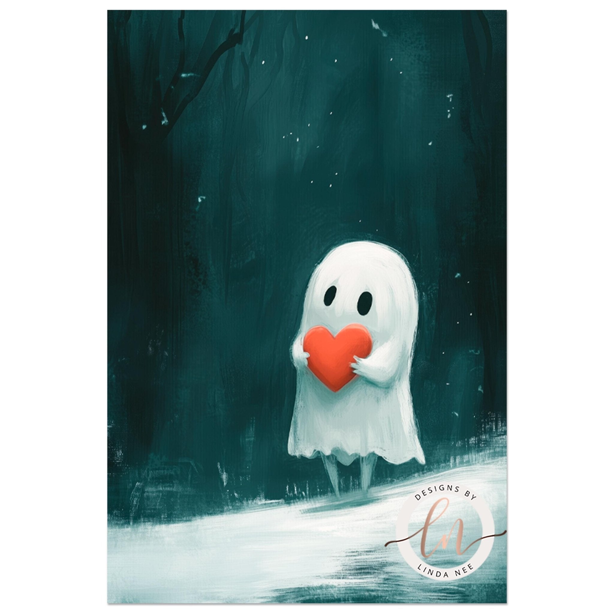 Cute Ghost Holding Heart Print