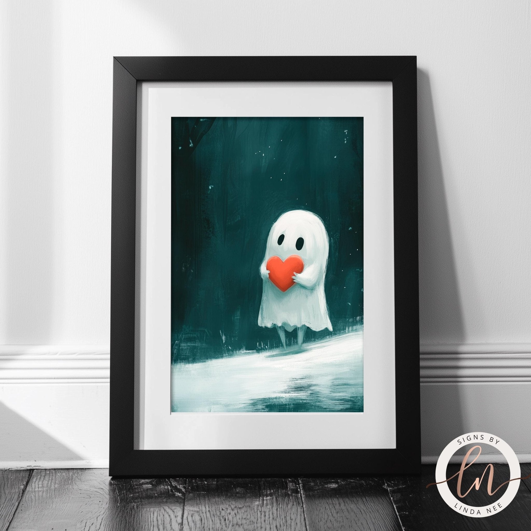 Cute Ghost Holding Heart Print