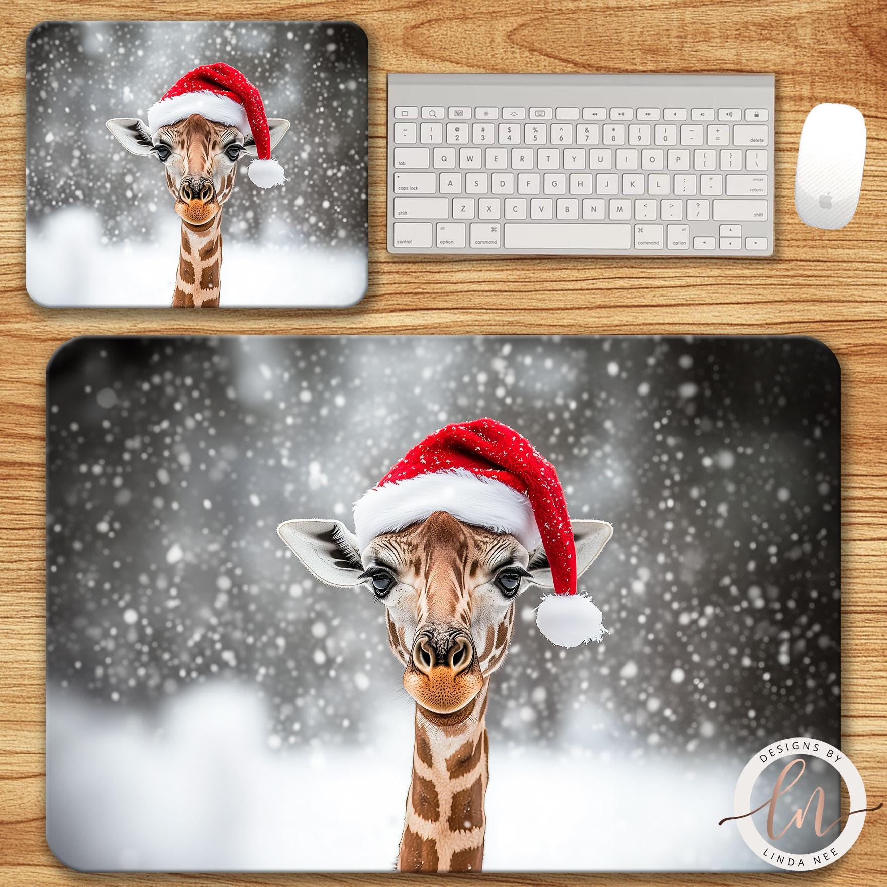 Cute Giraffe Christmas Mousepad - Safari Animal Desk Mat