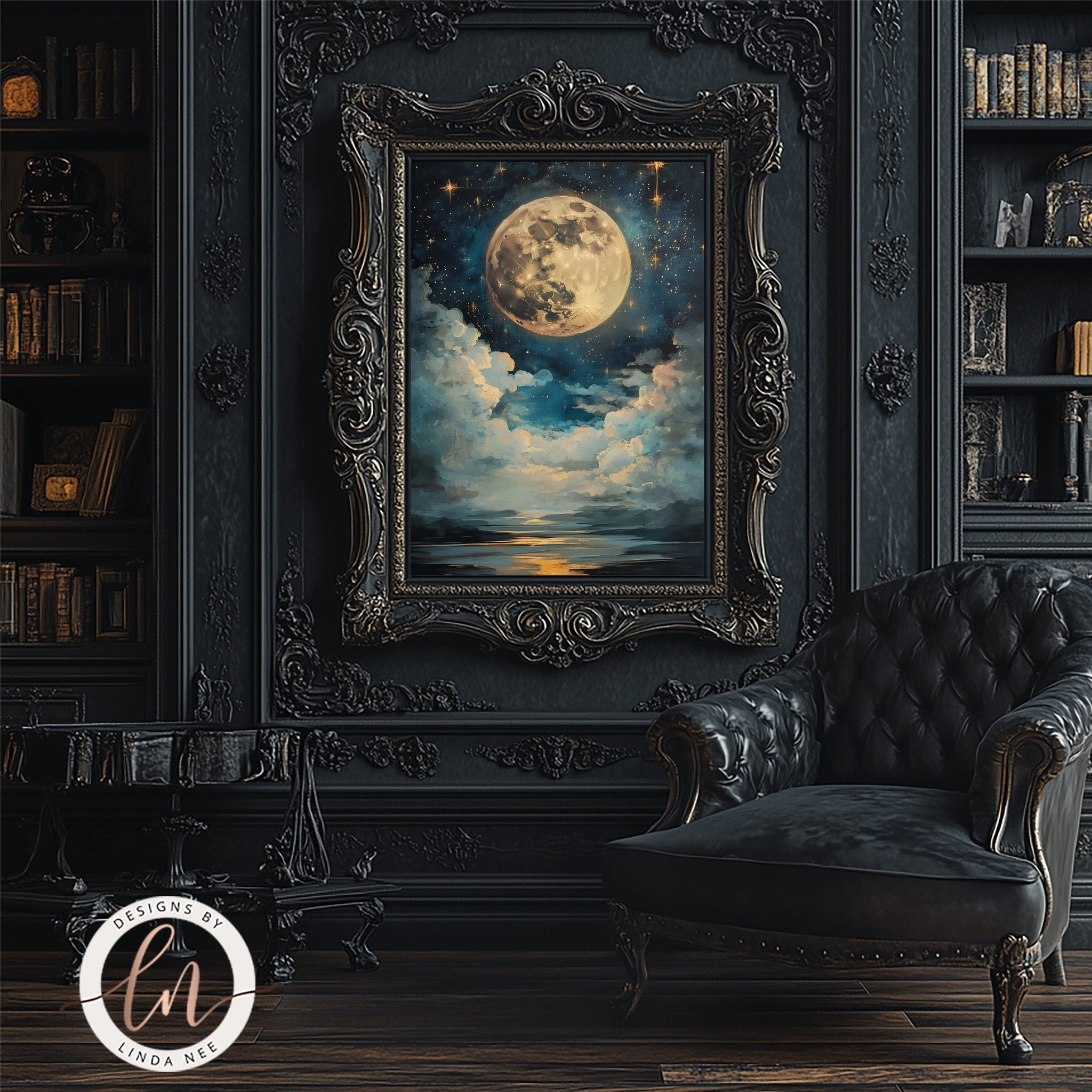 Dark Academia Celestial Full Moon Wall Art Print - Available on Metal or Fine Art Paper