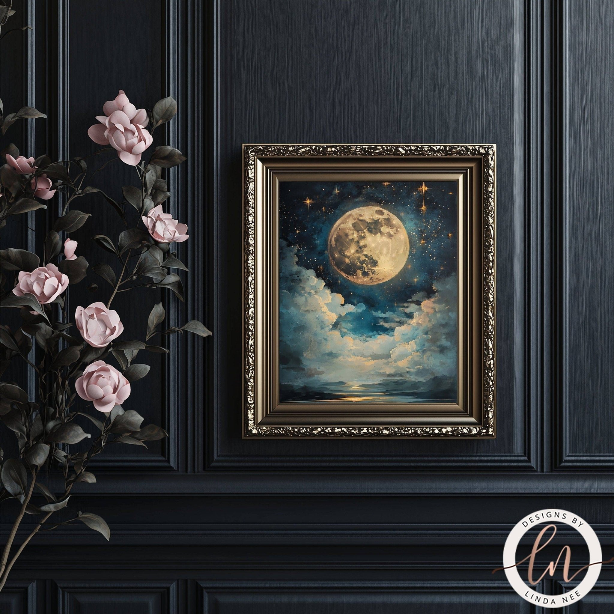 Dark Academia Celestial Full Moon Wall Art Print - Available on Metal or Fine Art Paper