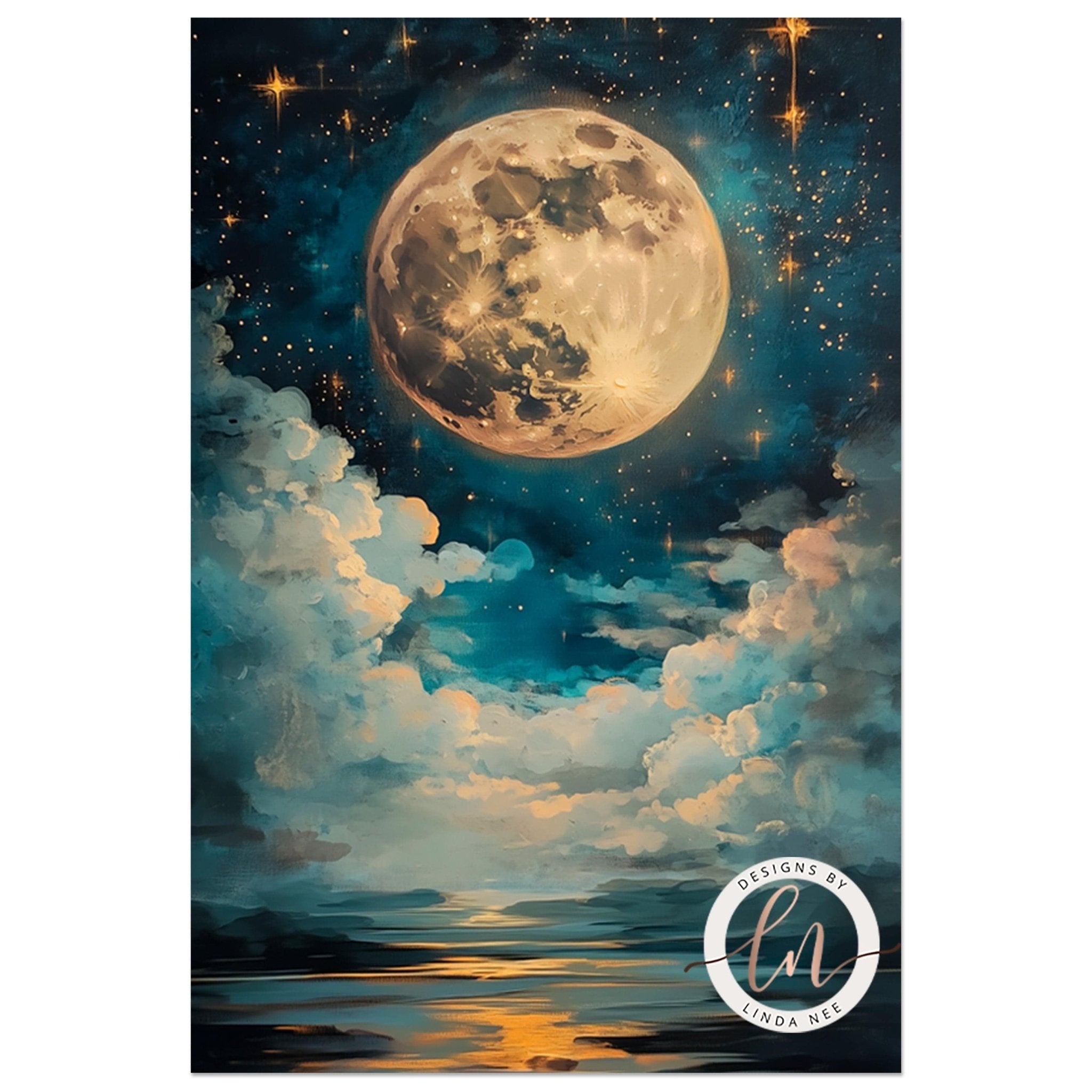 Dark Academia Celestial Full Moon Wall Art Print - Available on Metal or Fine Art Paper