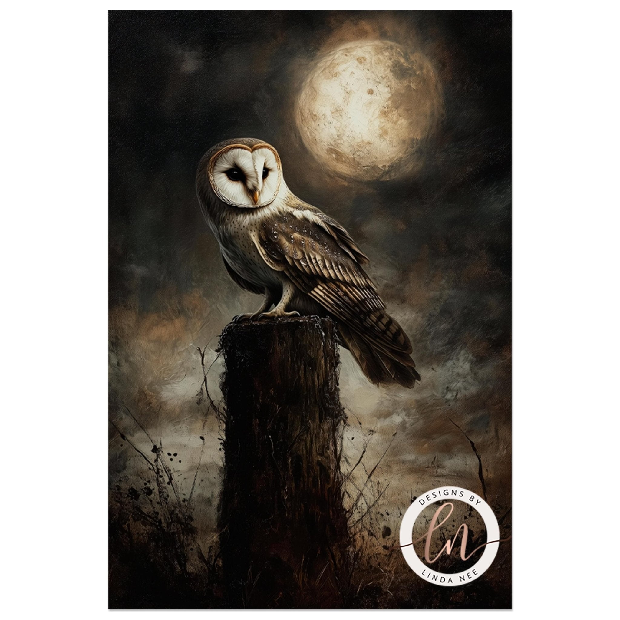 Dark Barn Owl Painting Art