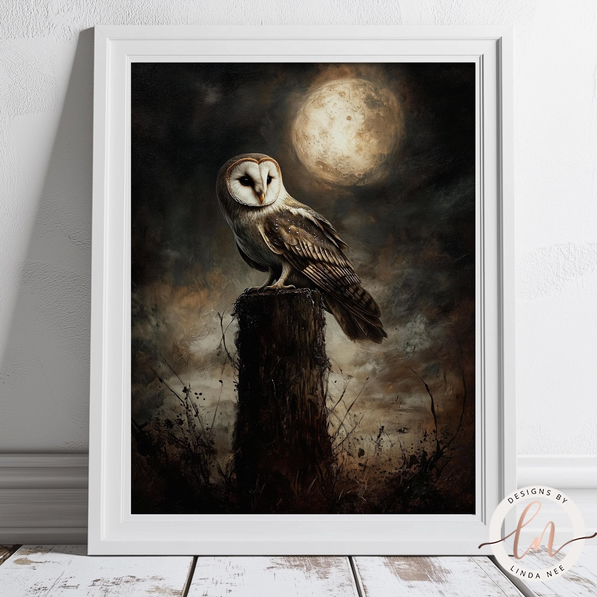 Dark Barn Owl Painting Art