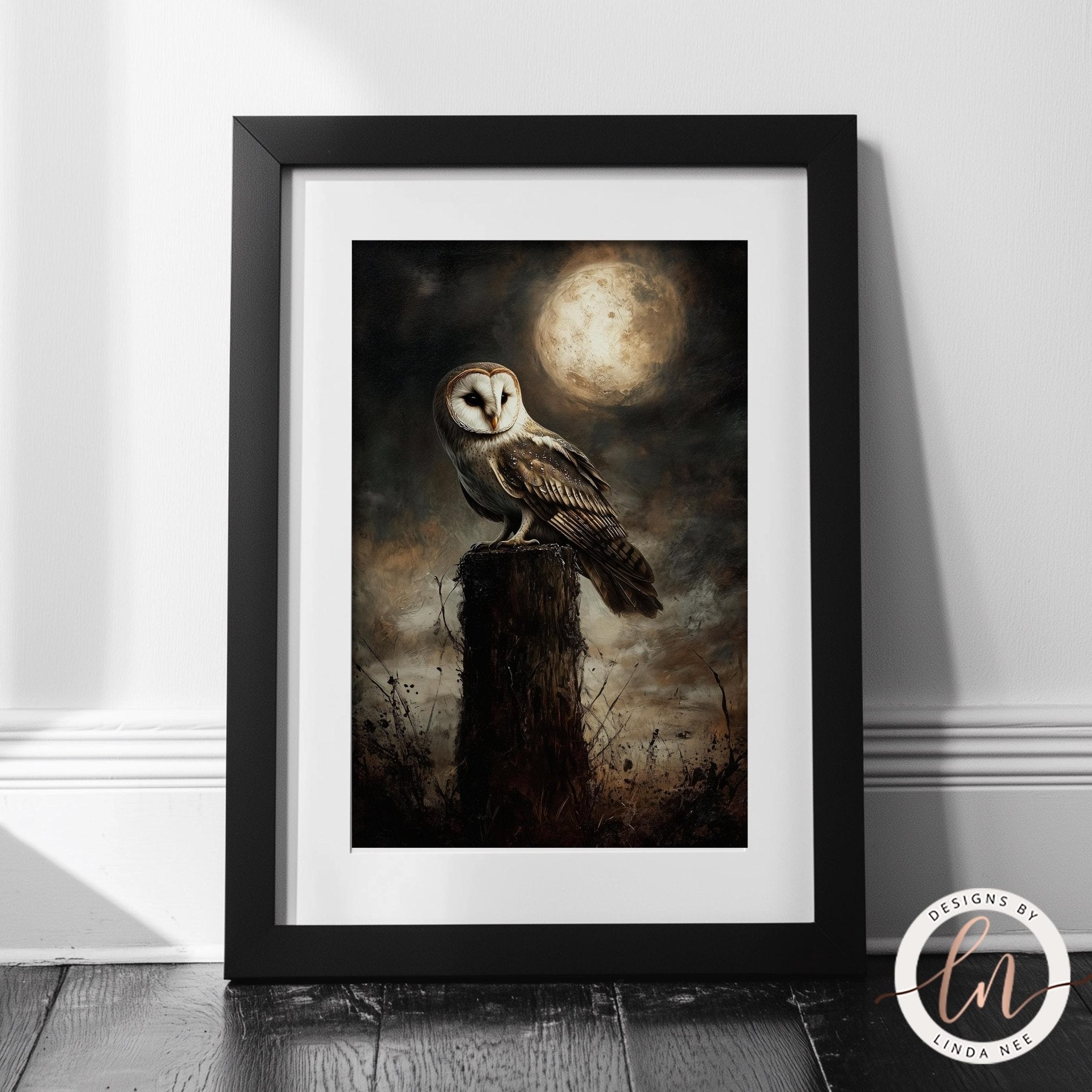 Dark Barn Owl Painting Art