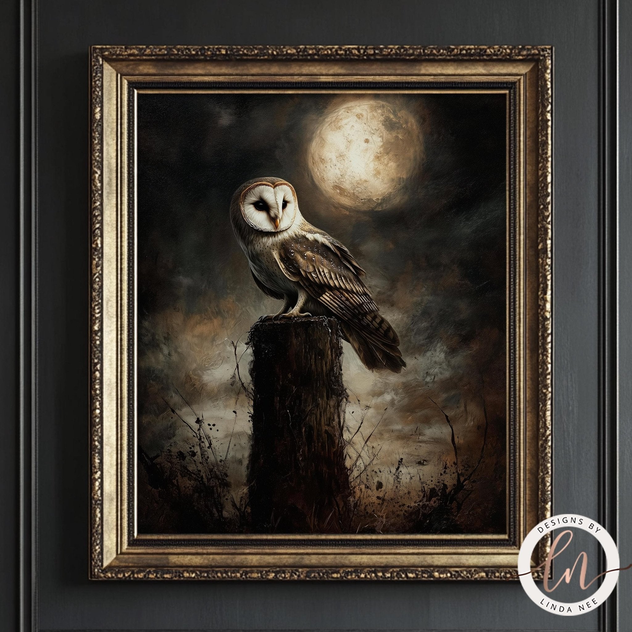 Dark Barn Owl Painting Art