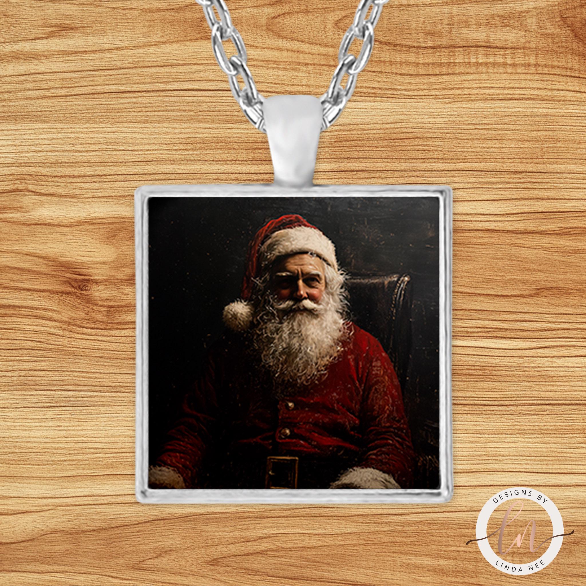 Dark Santa Portrait Necklace - Gothic Santa Claus Pendant