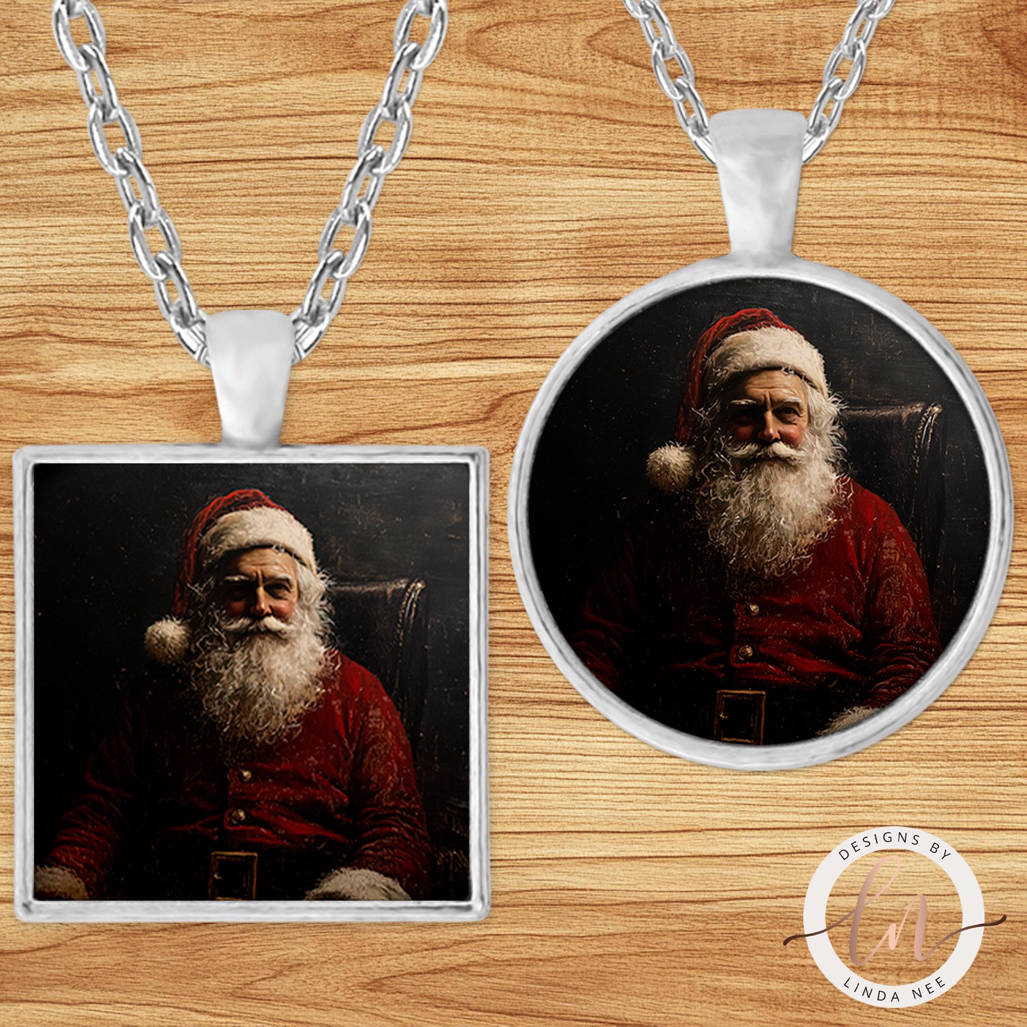 Dark Santa Portrait Necklace - Gothic Santa Claus Pendant