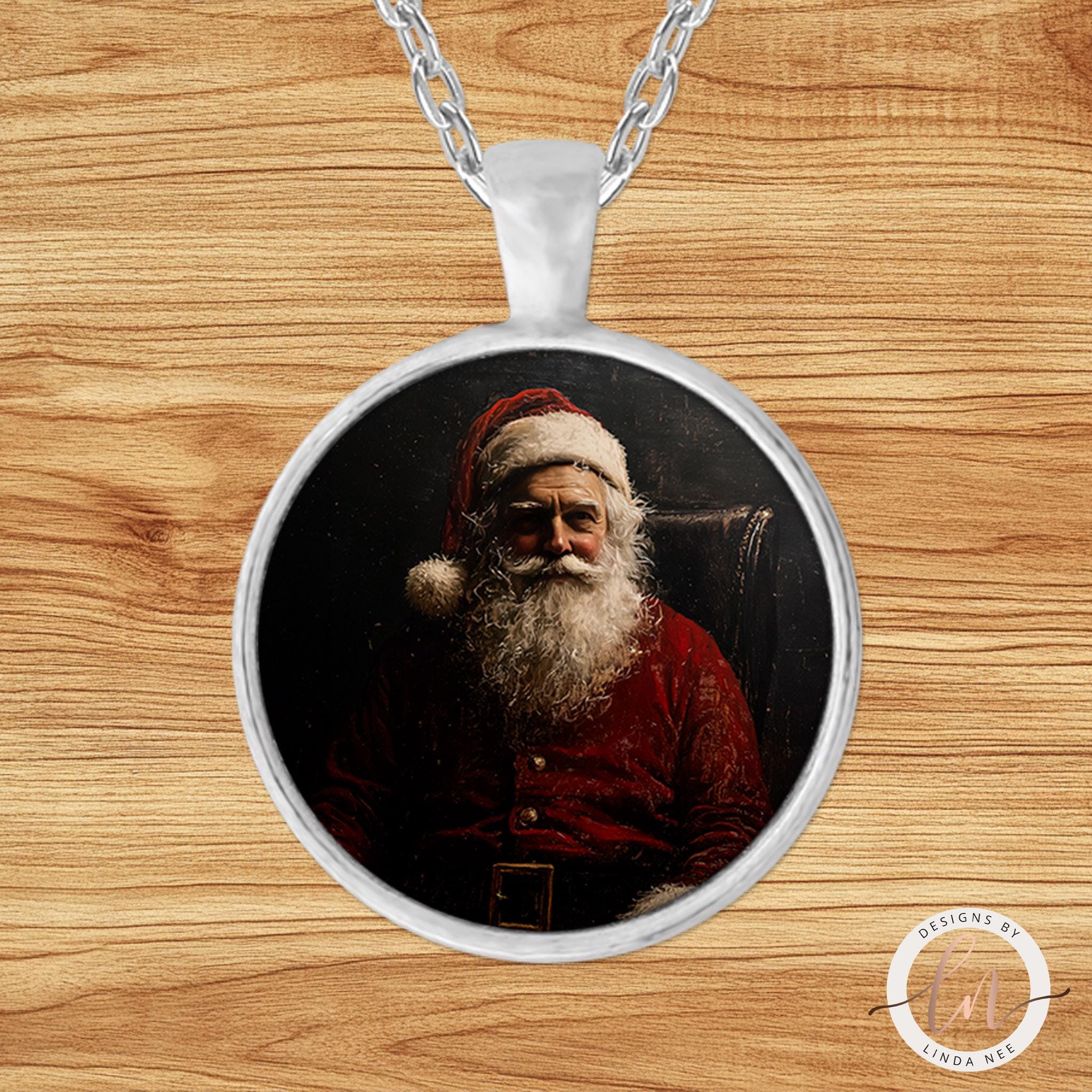 Dark Santa Portrait Necklace - Gothic Santa Claus Pendant