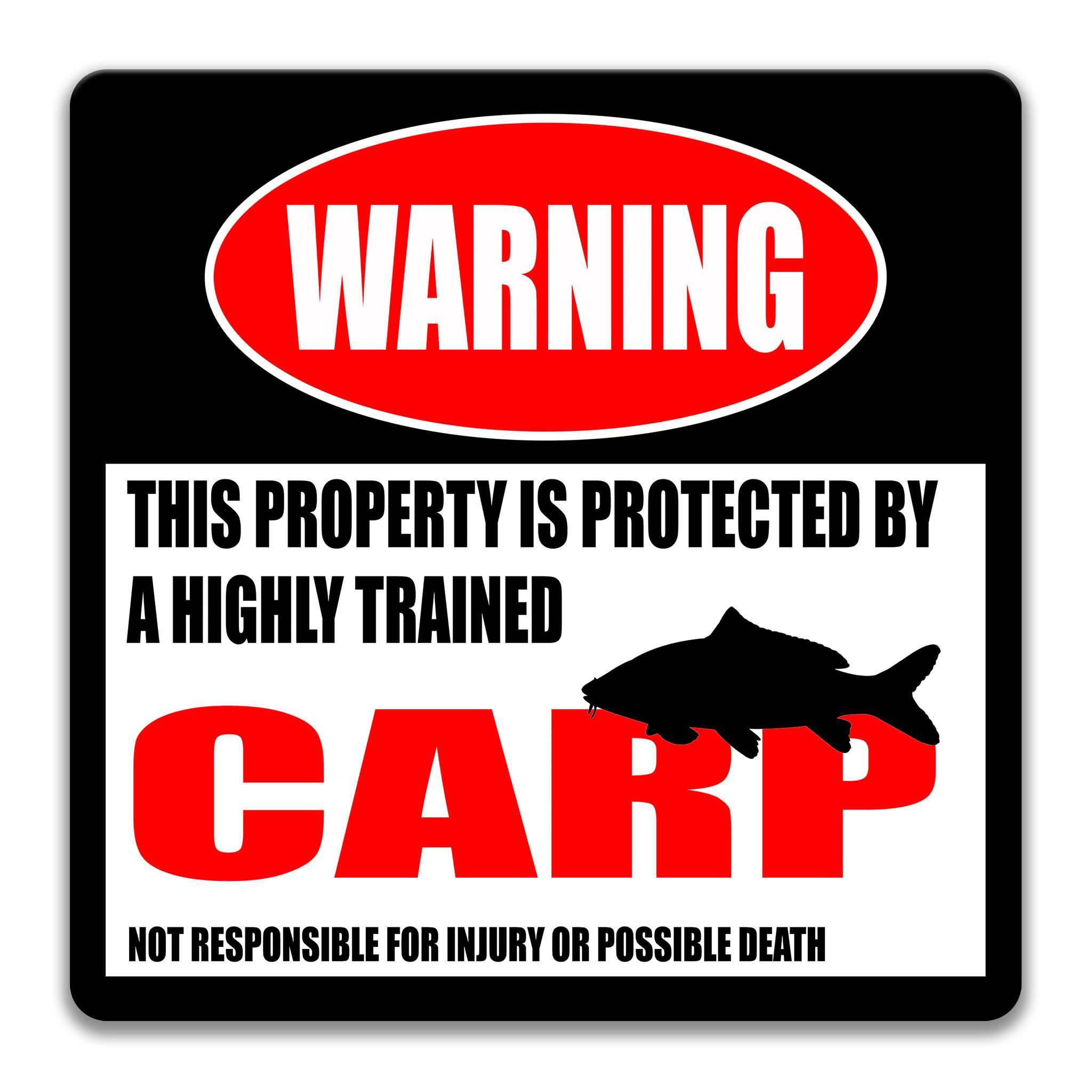 Decorate Your Pond with a Funny Carp Warning Sign - Available in Multiple Sizes and Designs