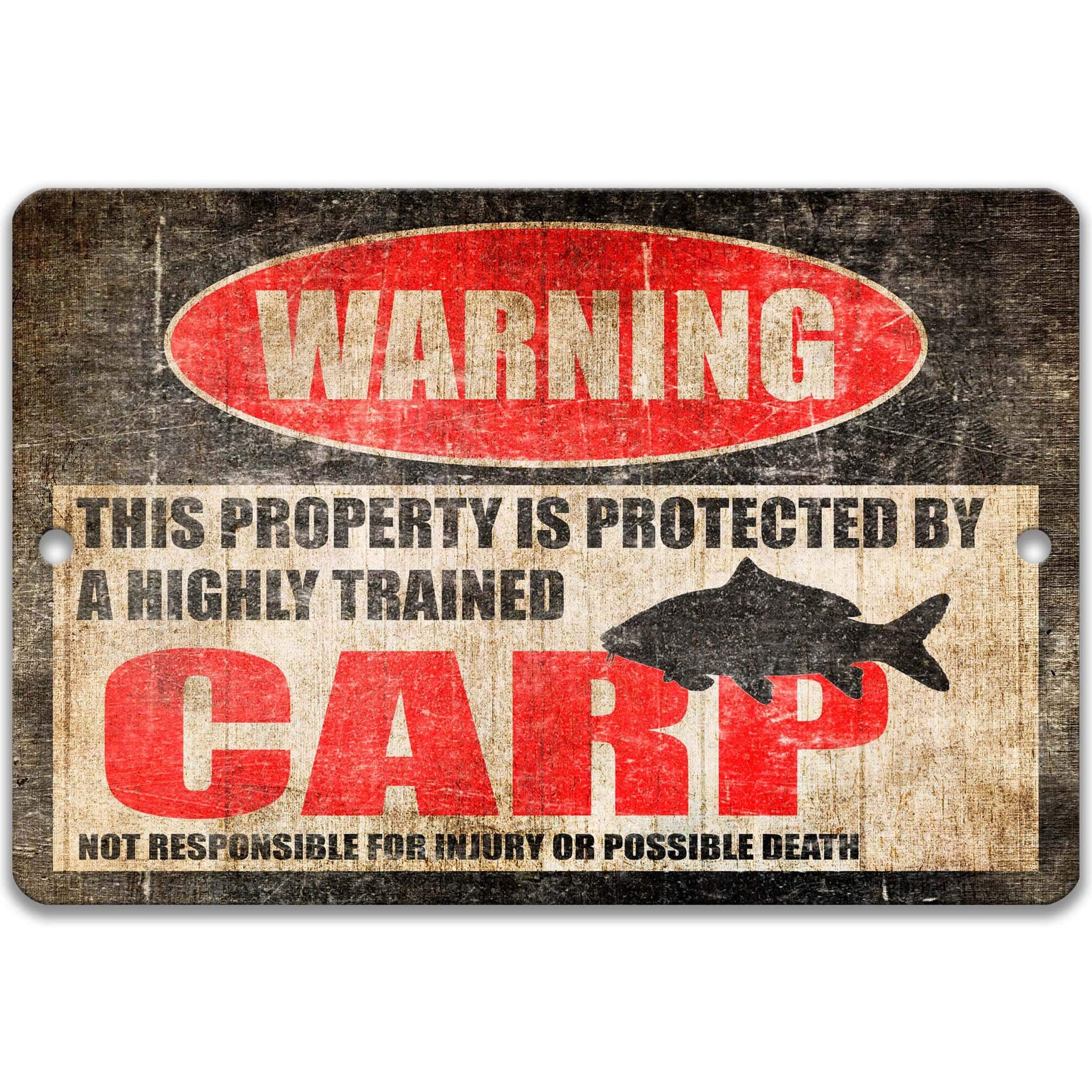 Decorate Your Pond with a Funny Carp Warning Sign - Available in Multiple Sizes and Designs