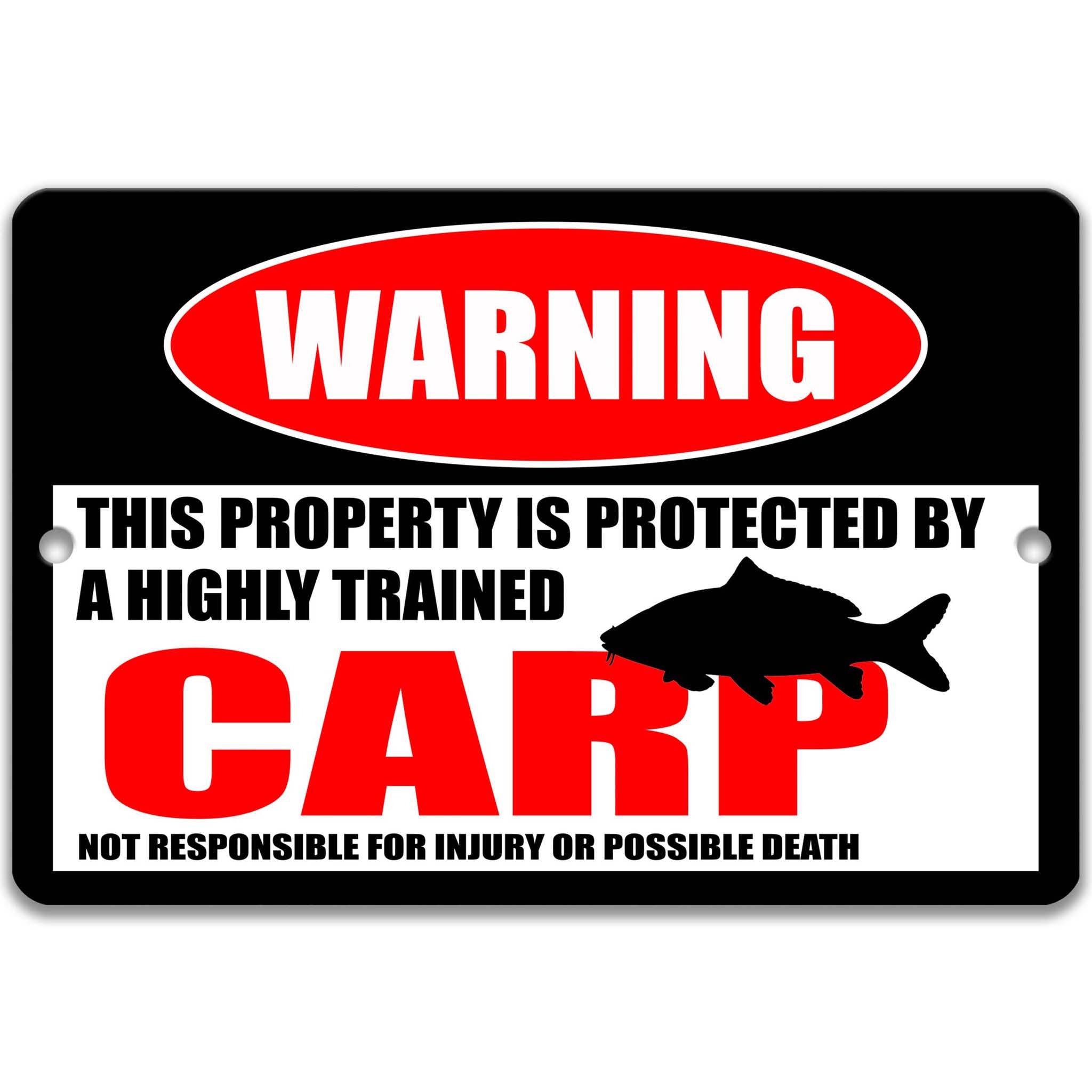 Decorate Your Pond with a Funny Carp Warning Sign - Available in Multiple Sizes and Designs