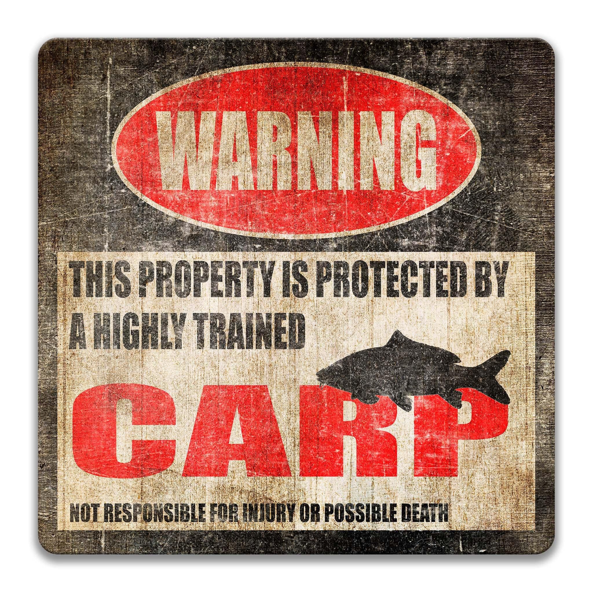 Decorate Your Pond with a Funny Carp Warning Sign - Available in Multiple Sizes and Designs