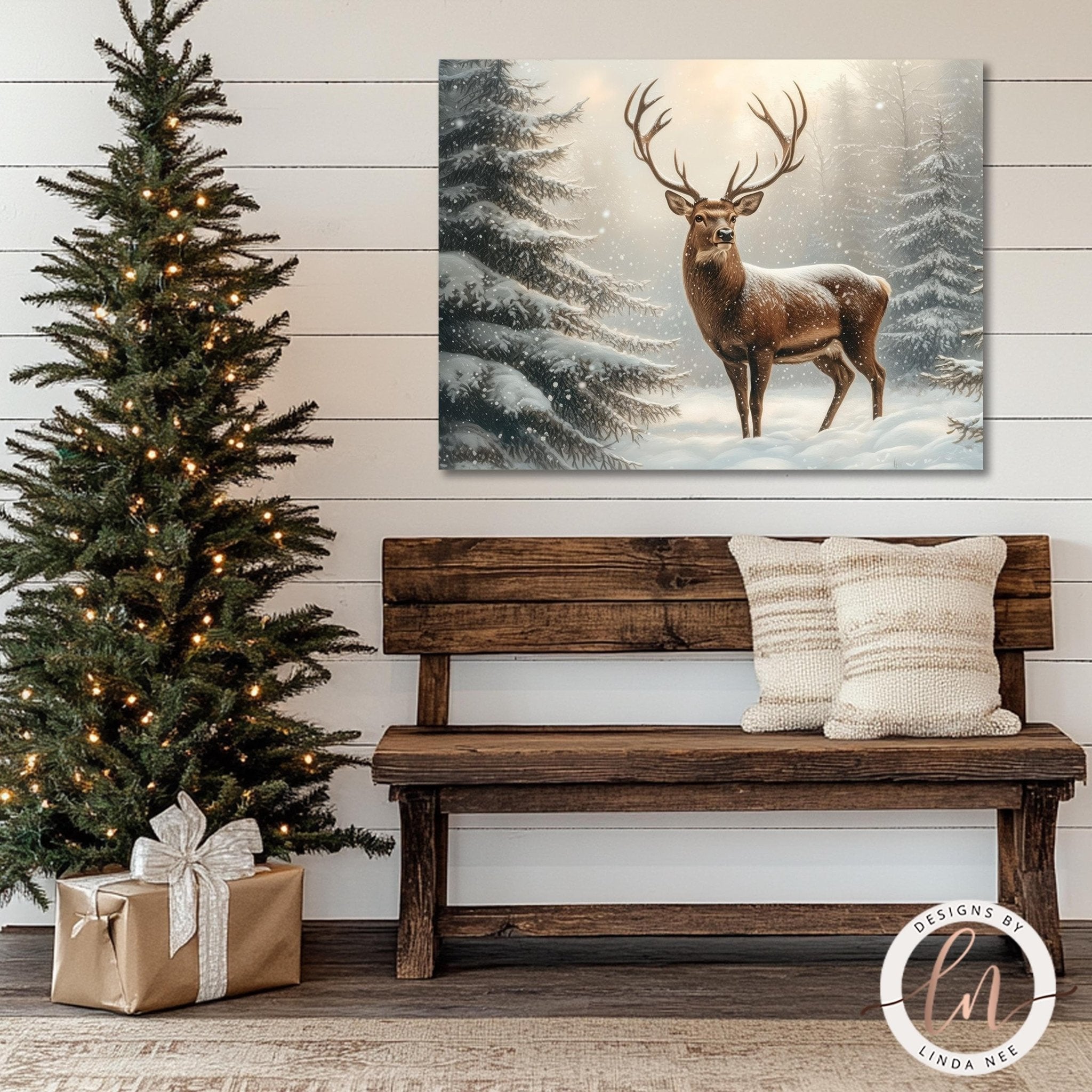 Deer in Snowy Forest - Wall Art on Metal or Fine Art Paper