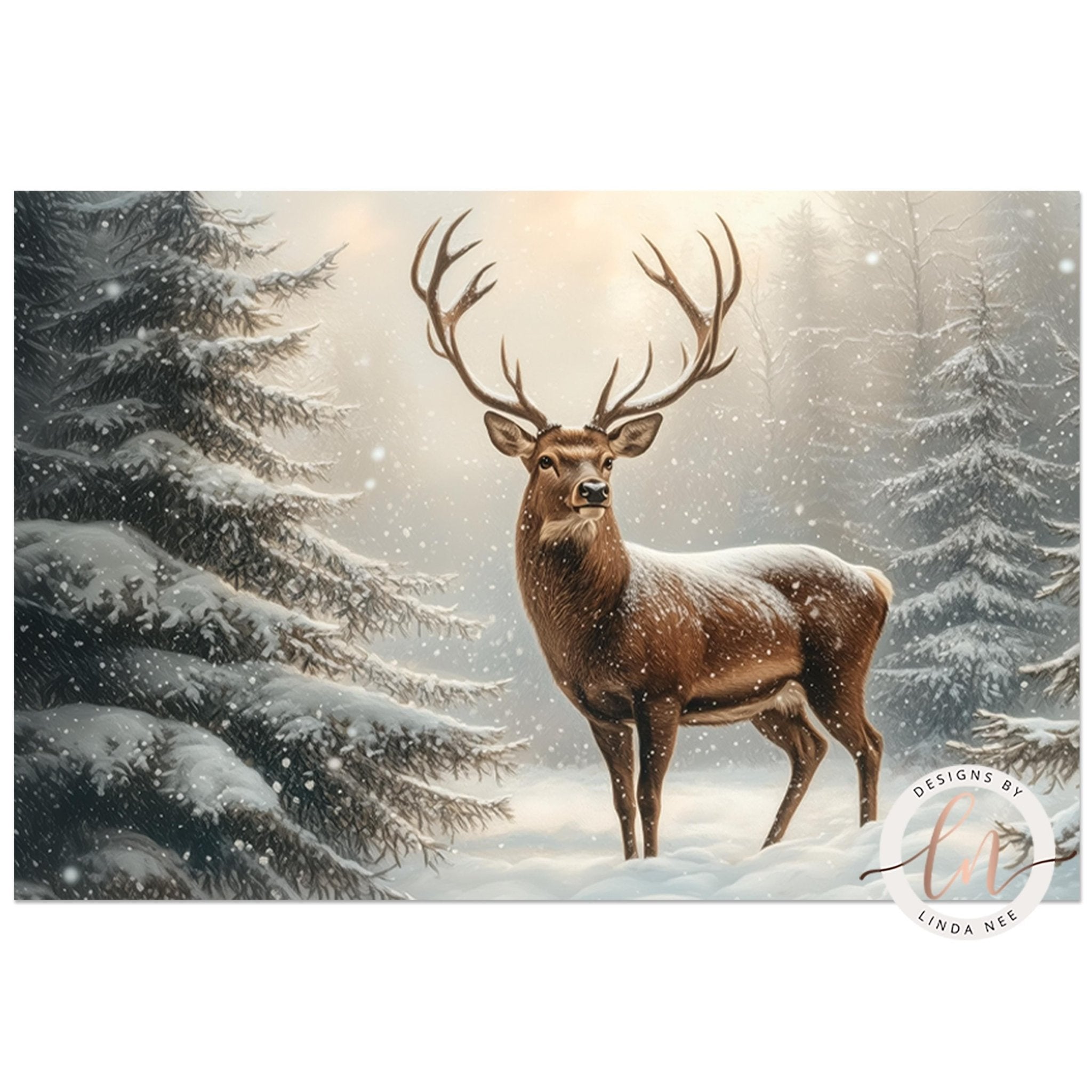 Deer in Snowy Forest - Wall Art on Metal or Fine Art Paper