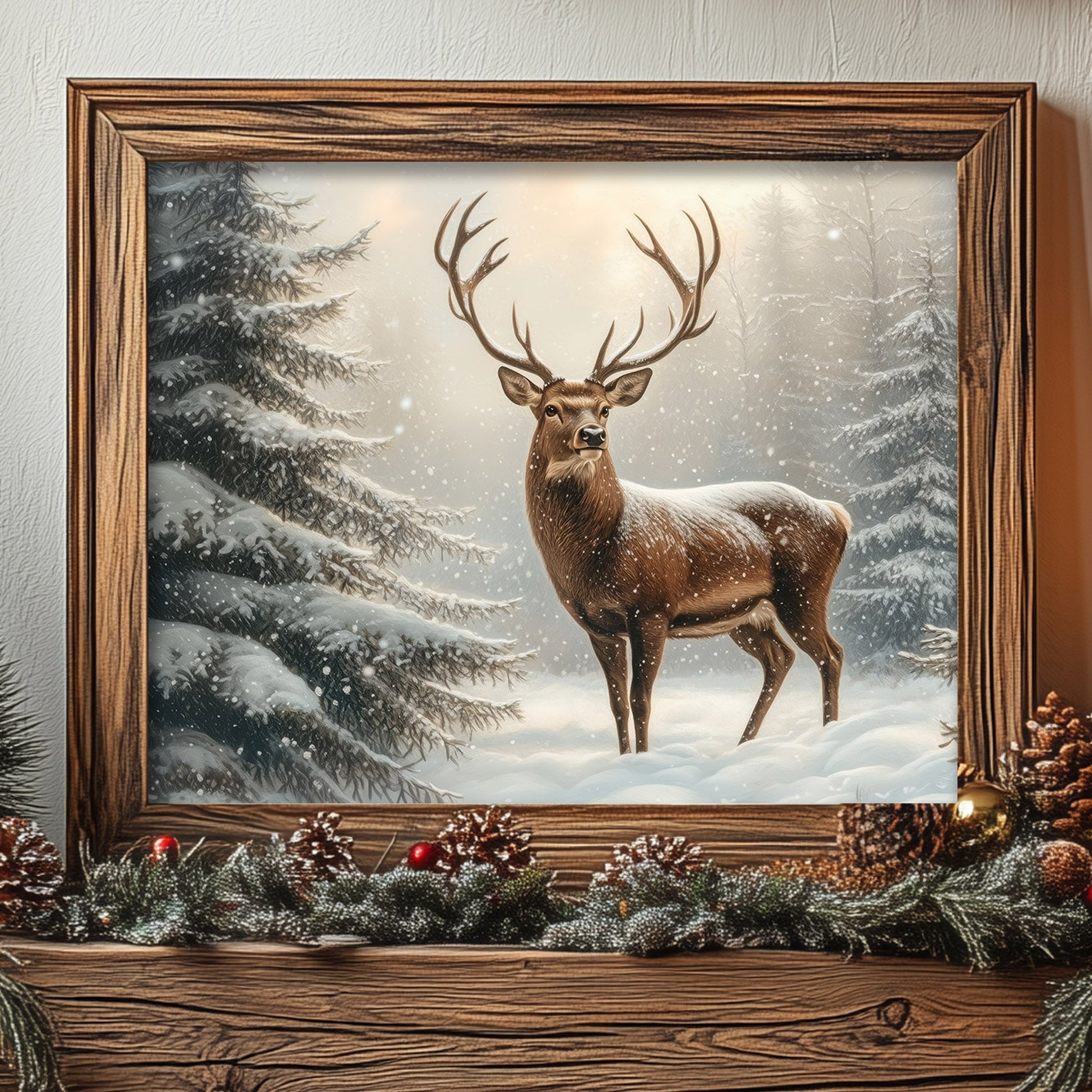 Deer in Snowy Forest - Wall Art on Metal or Fine Art Paper