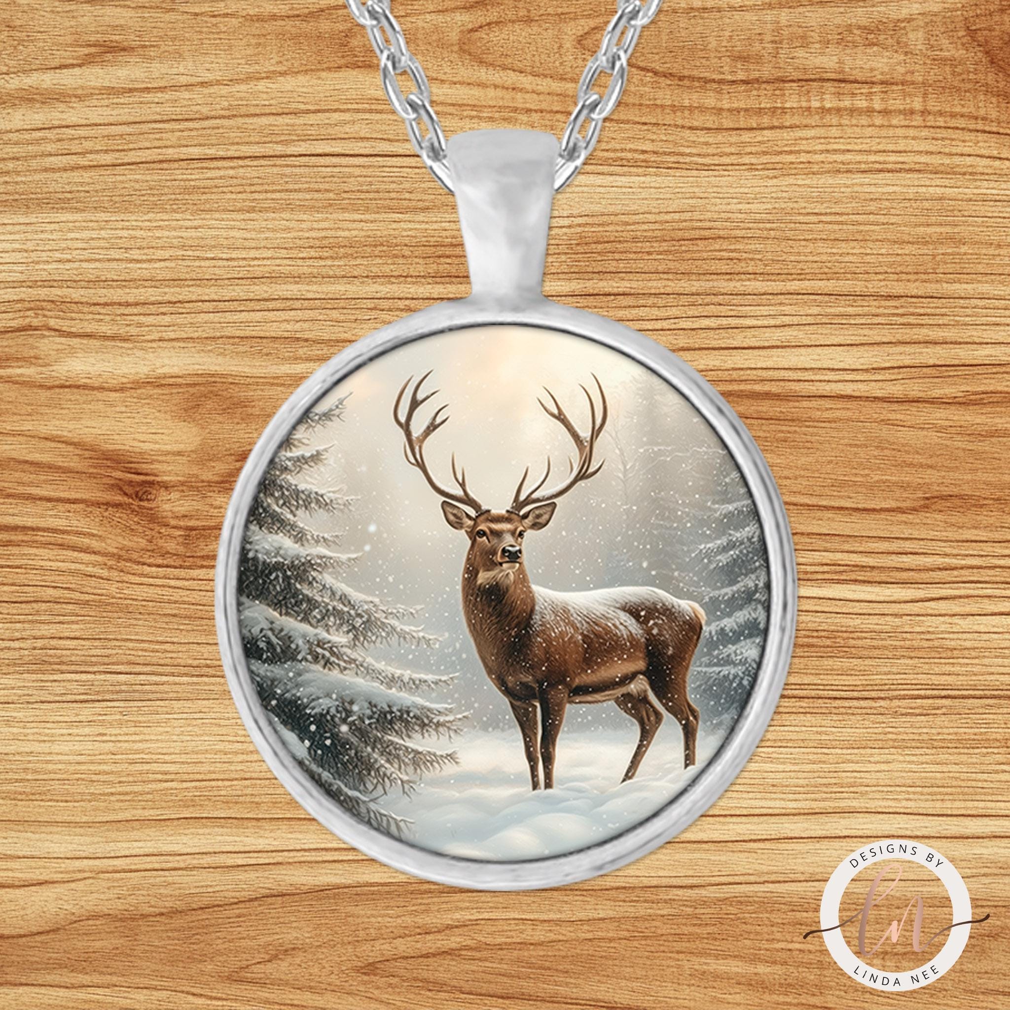 Deer Necklace - Evergreen Forest Winter Animal Pendant