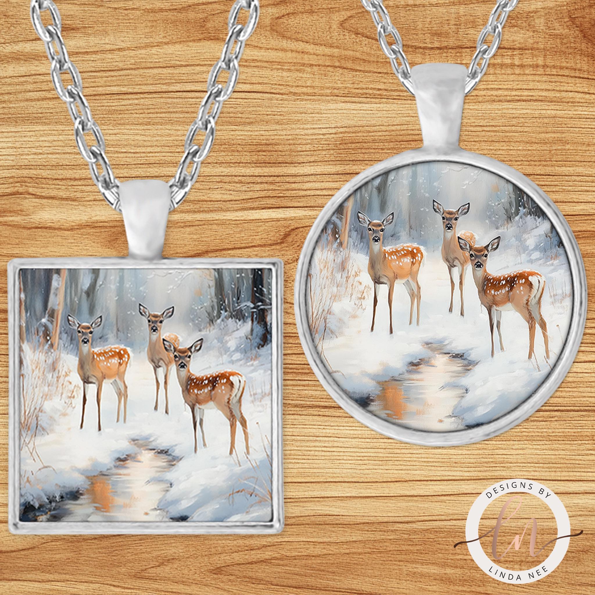 Deer Necklace - Evergreen Forest Winter Animal Pendant