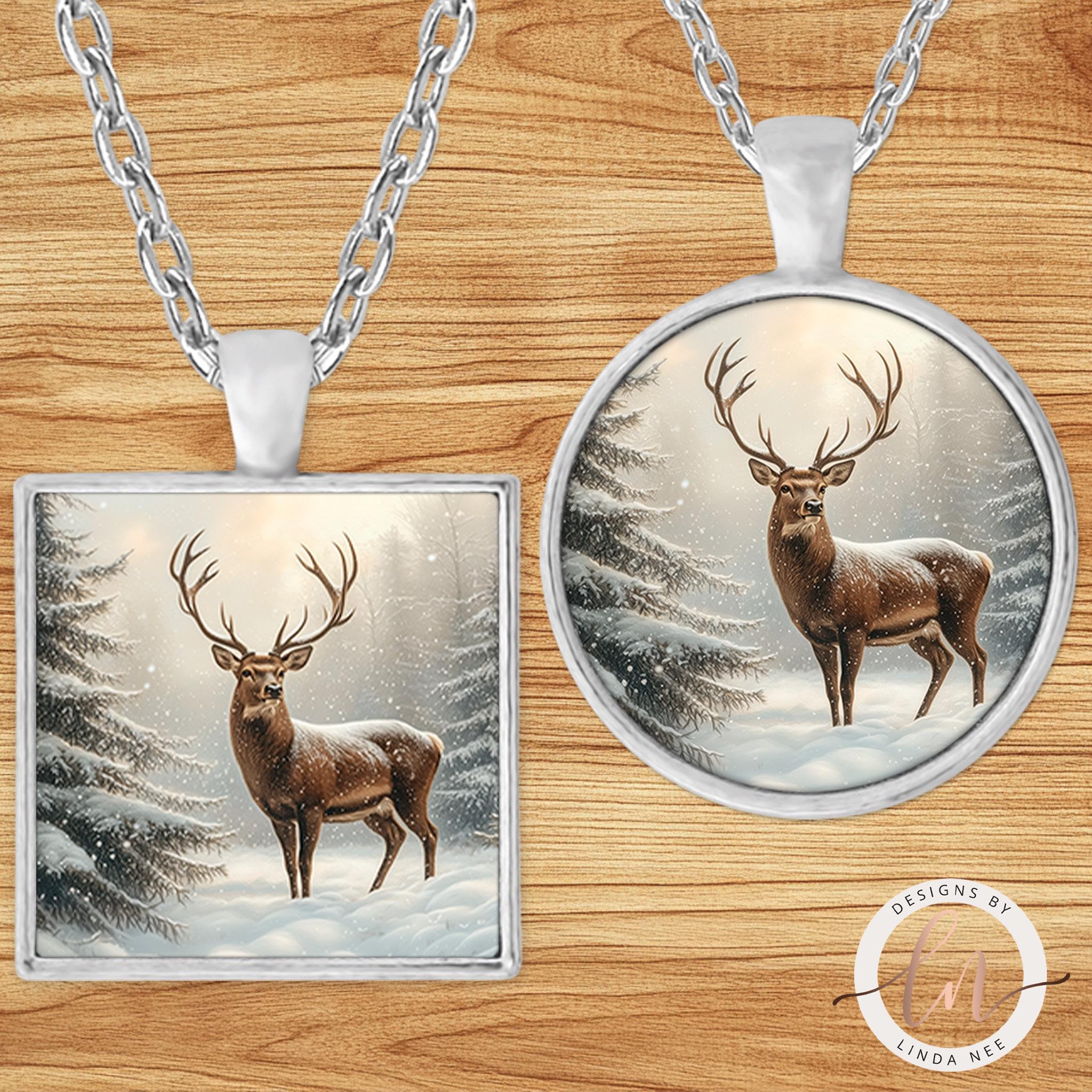 Deer Necklace - Evergreen Forest Winter Animal Pendant