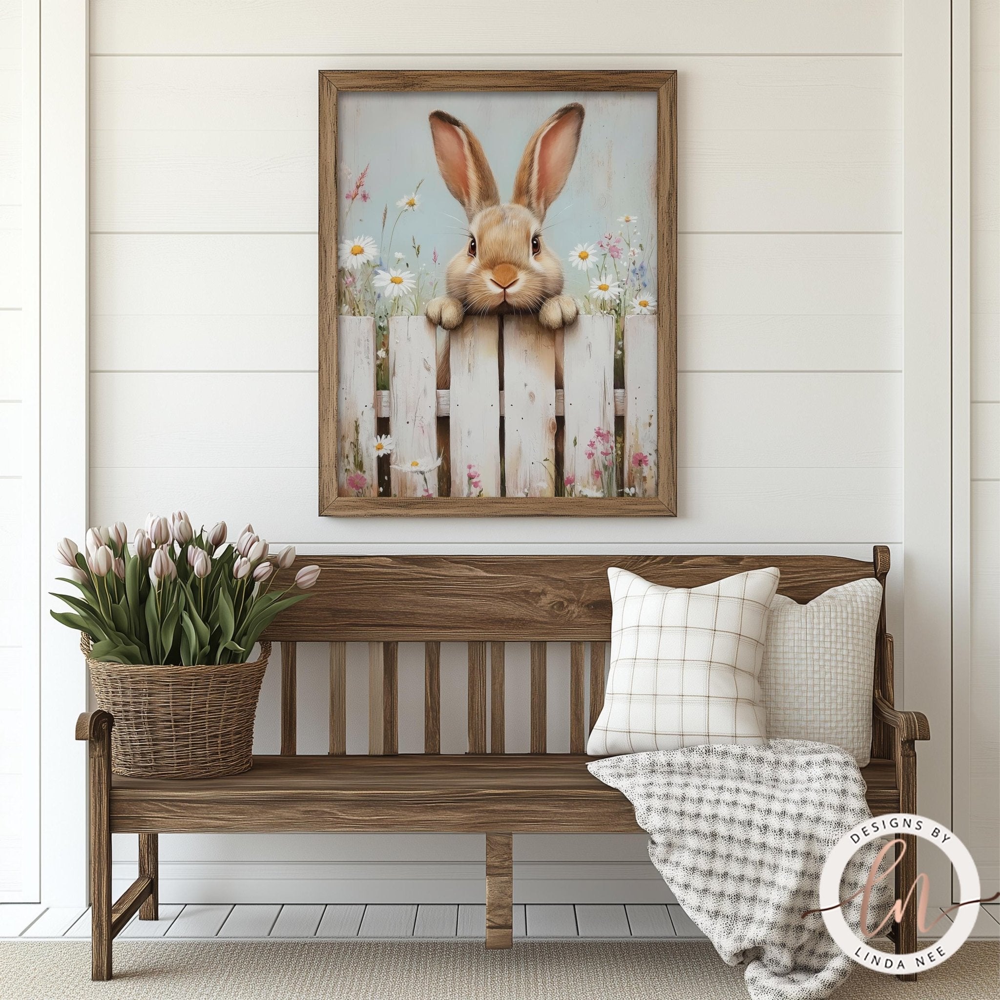 Easter Bunny Print - Vintage Spring Farmhouse Wall Art