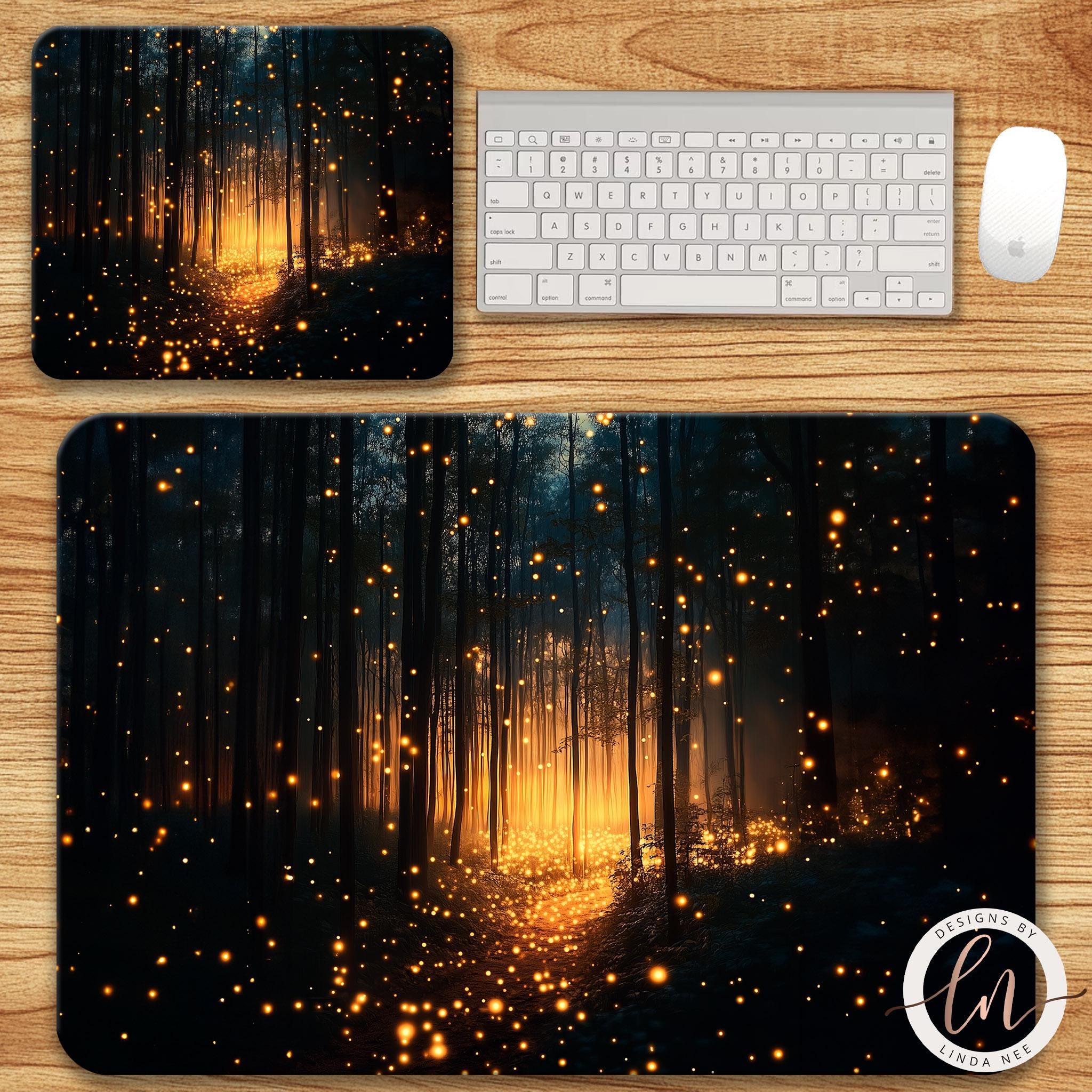 Fireflies Desk Mat - Gothic Fantasy Magical Forest Mousepad