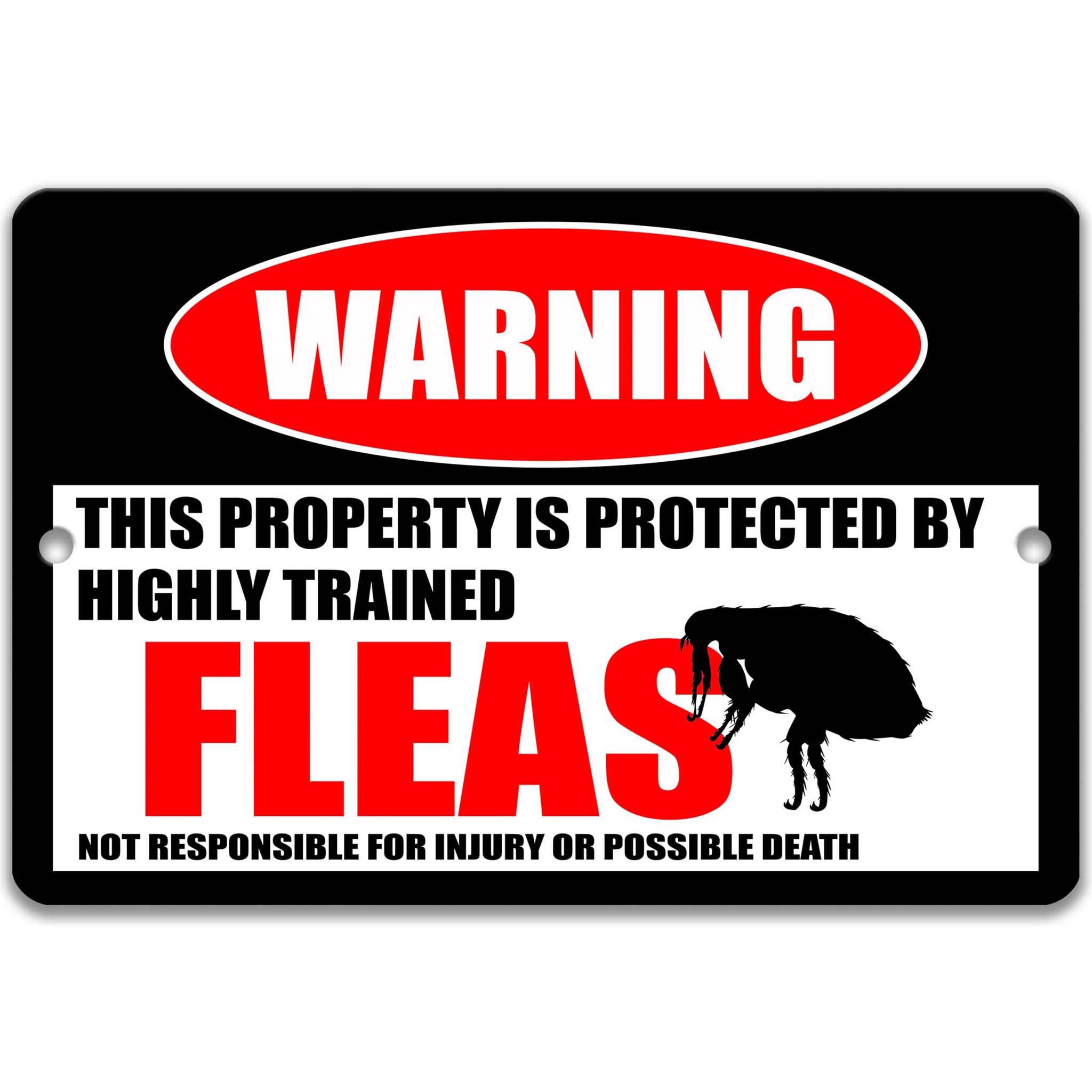 Fleas Warning Metal Sign, Flea Humor