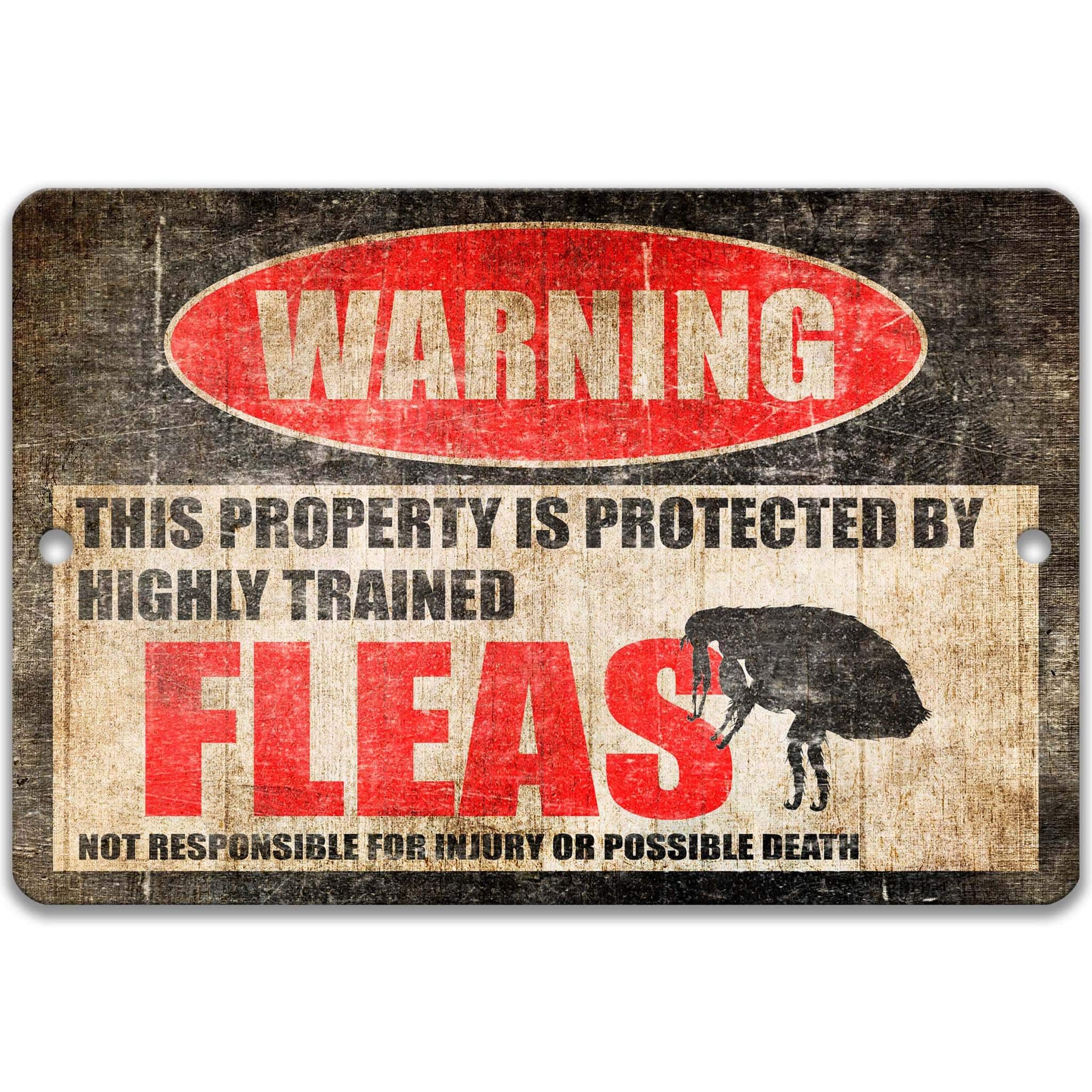 Fleas Warning Metal Sign, Flea Humor