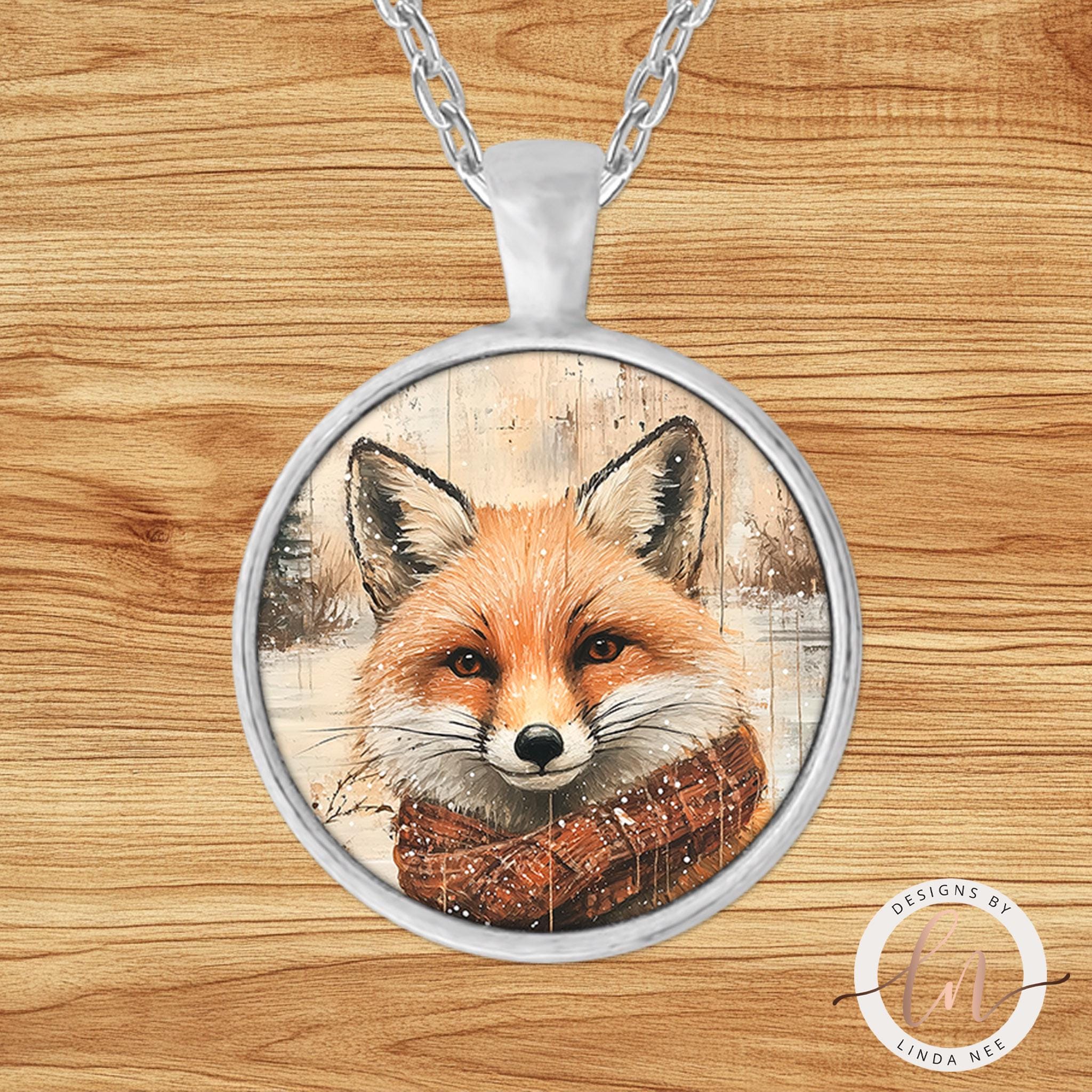 Fox Necklace - Forest Animal Pendant Winter JewelryDesigns by Linda Nee