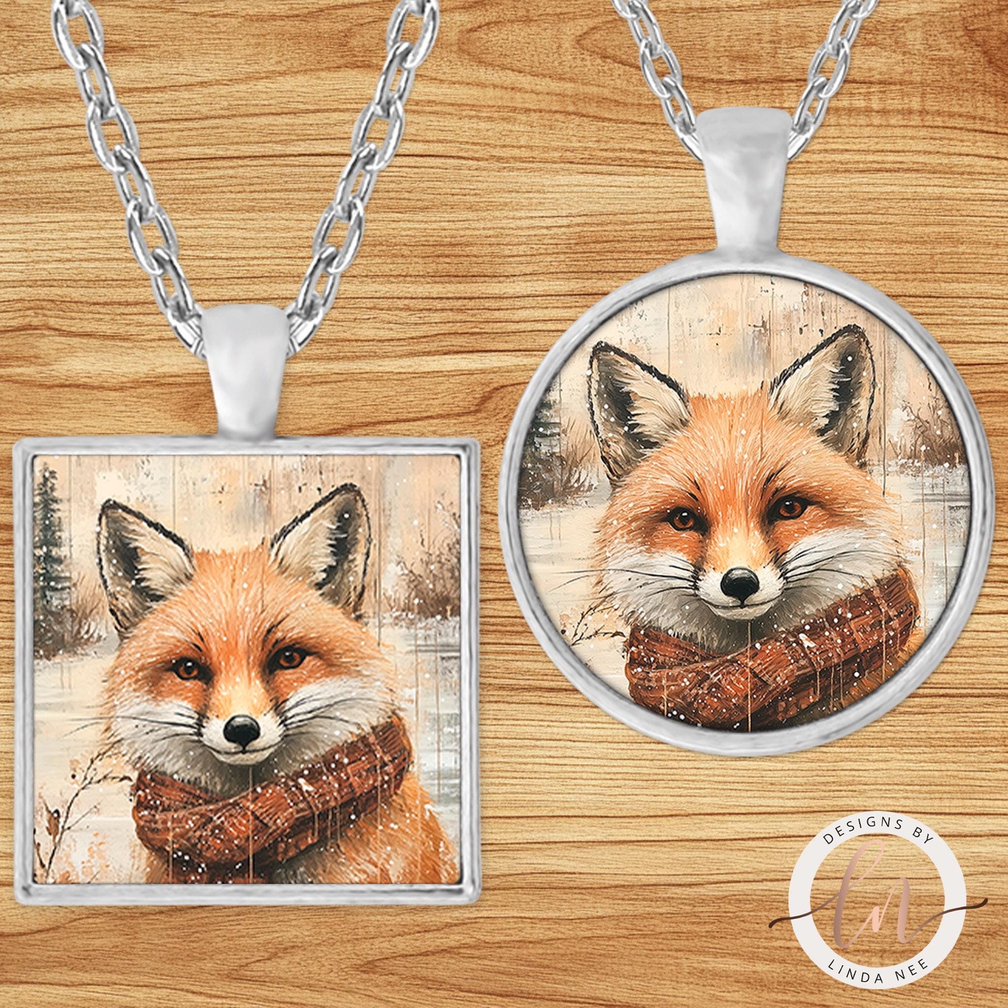 Fox Necklace - Forest Animal Pendant Winter JewelryDesigns by Linda Nee