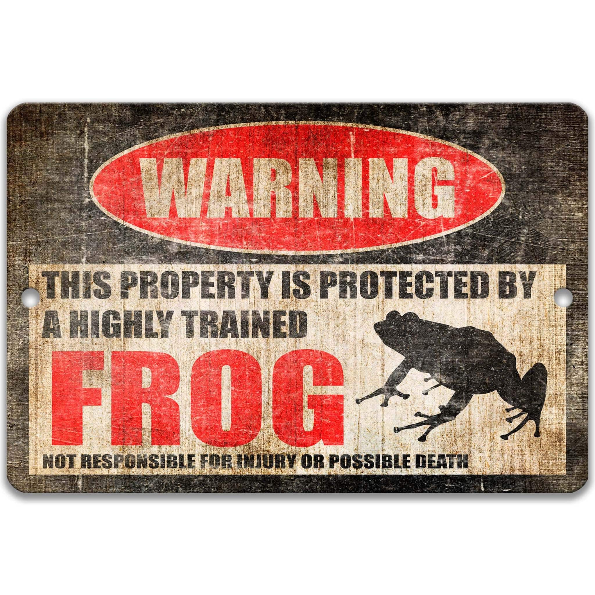 Frog Warning Sign, Beware of Frog Sign, Bullfrog, Croaker, Polliwog, Sign for Pond, Wall Hanging, Amphibians