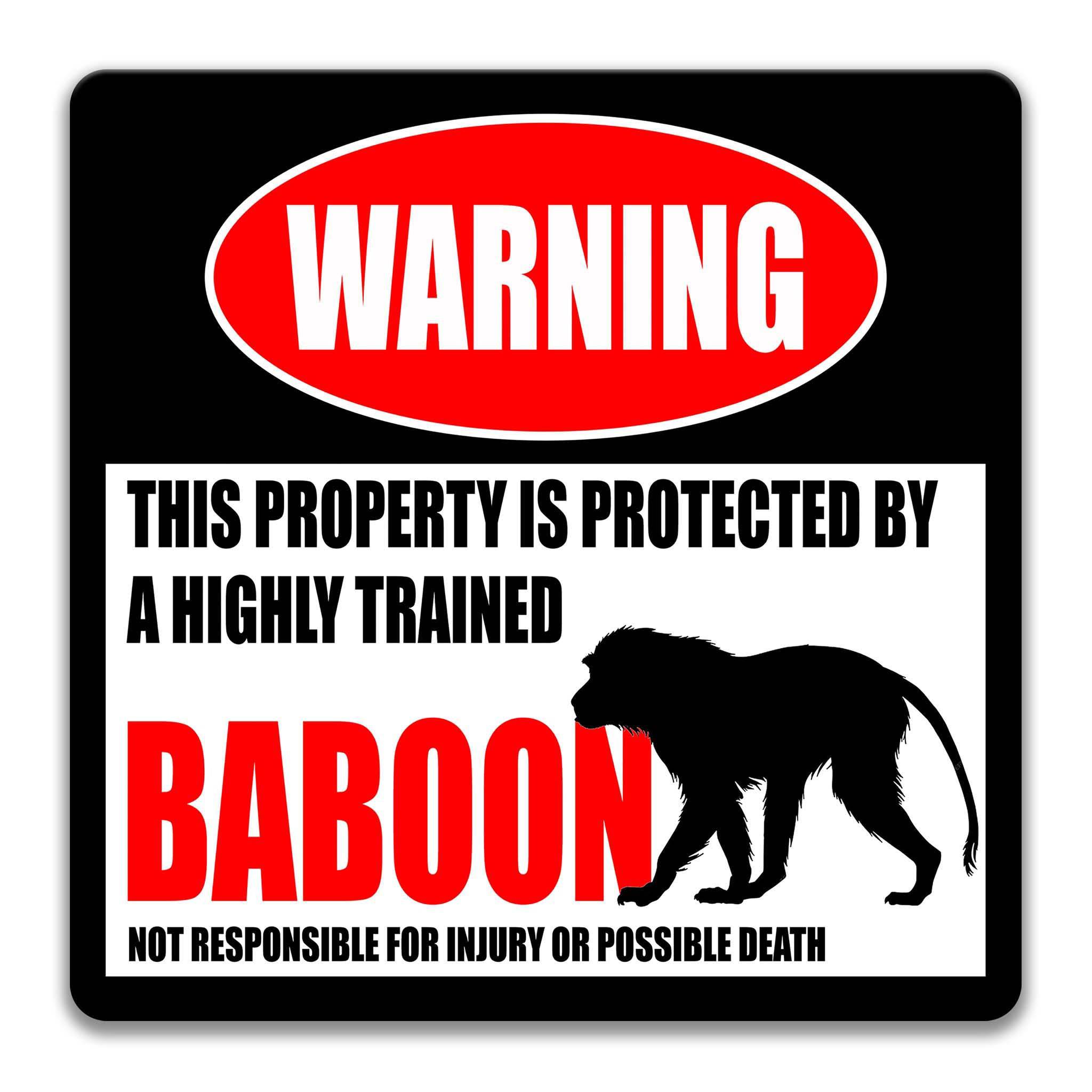 Funny Baboon Warning Sign - Baboon Decor for Home - Old World Monkey Mandrill Design