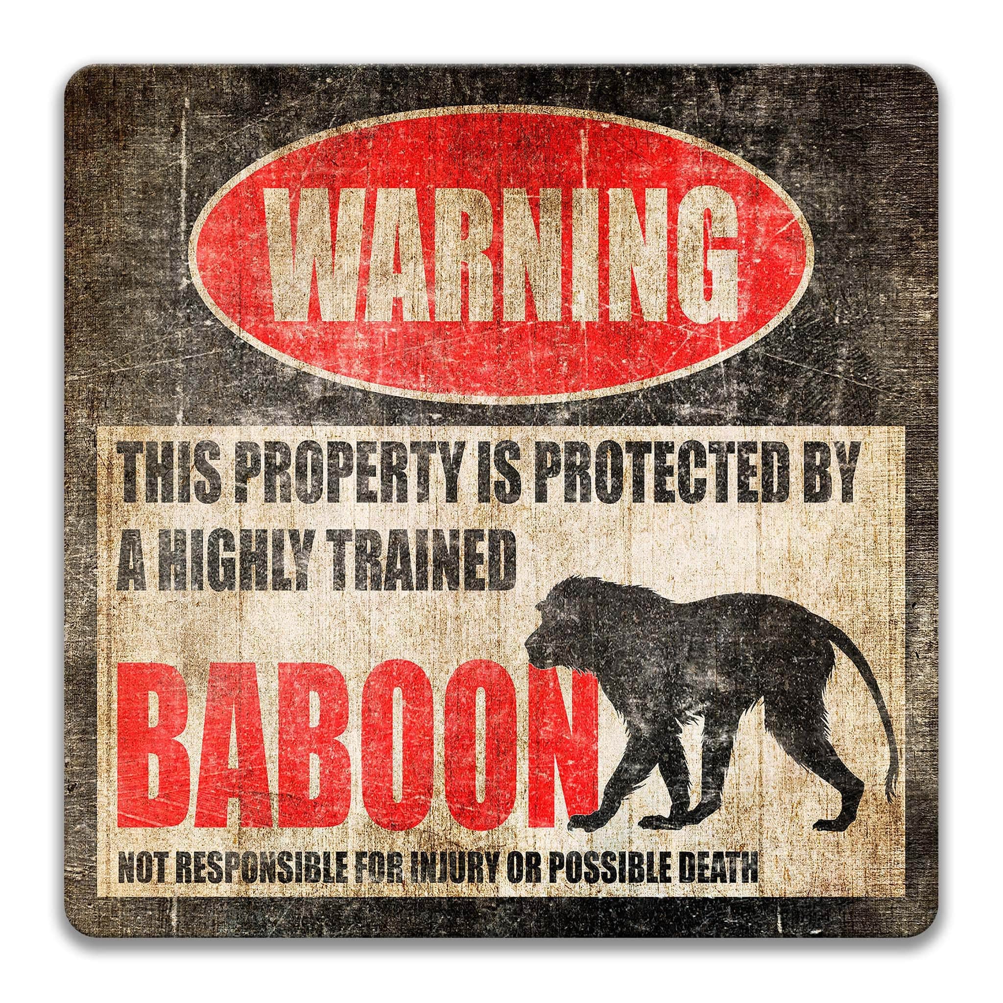 Funny Baboon Warning Sign - Baboon Decor for Home - Old World Monkey Mandrill Design