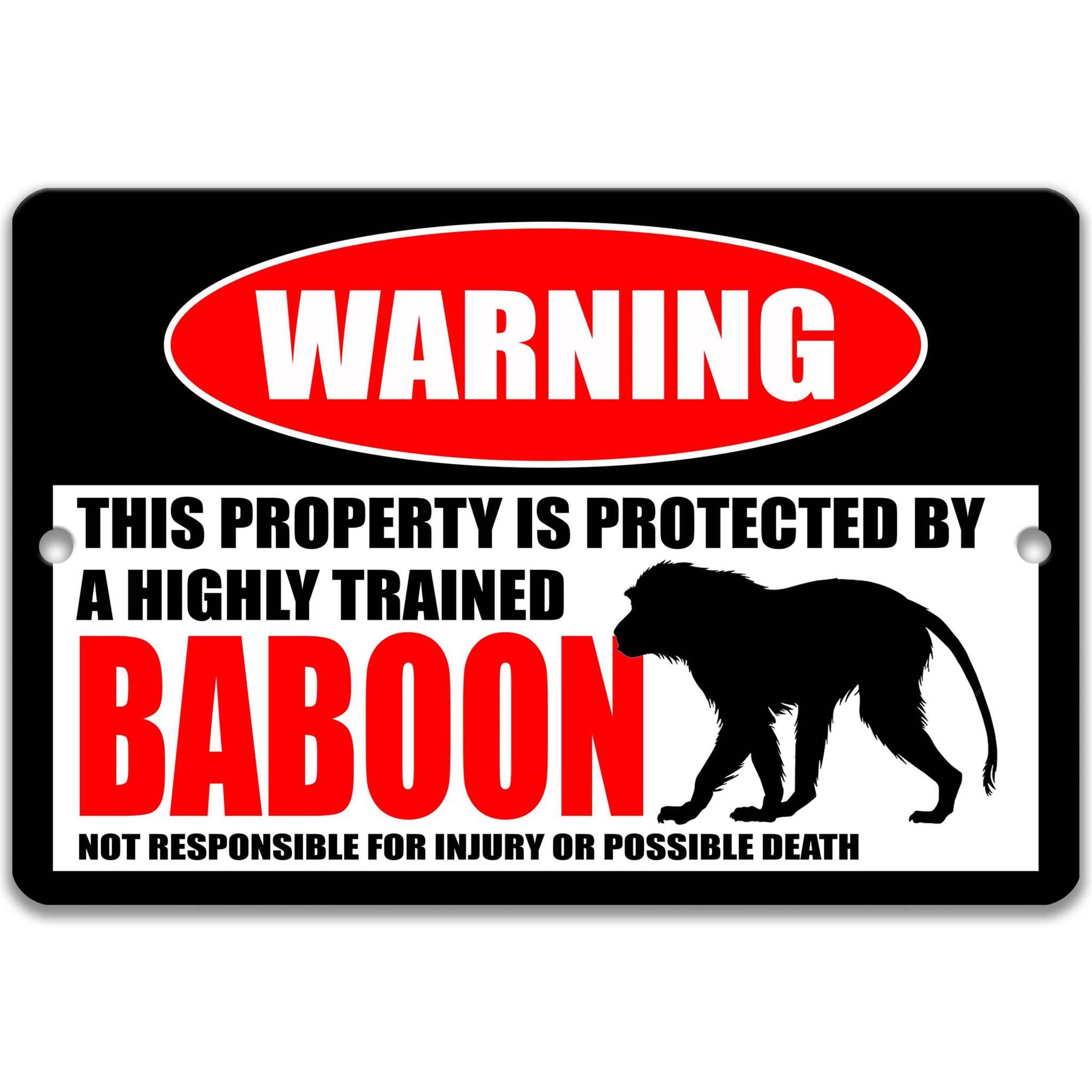 Funny Baboon Warning Sign - Baboon Decor for Home - Old World Monkey Mandrill Design