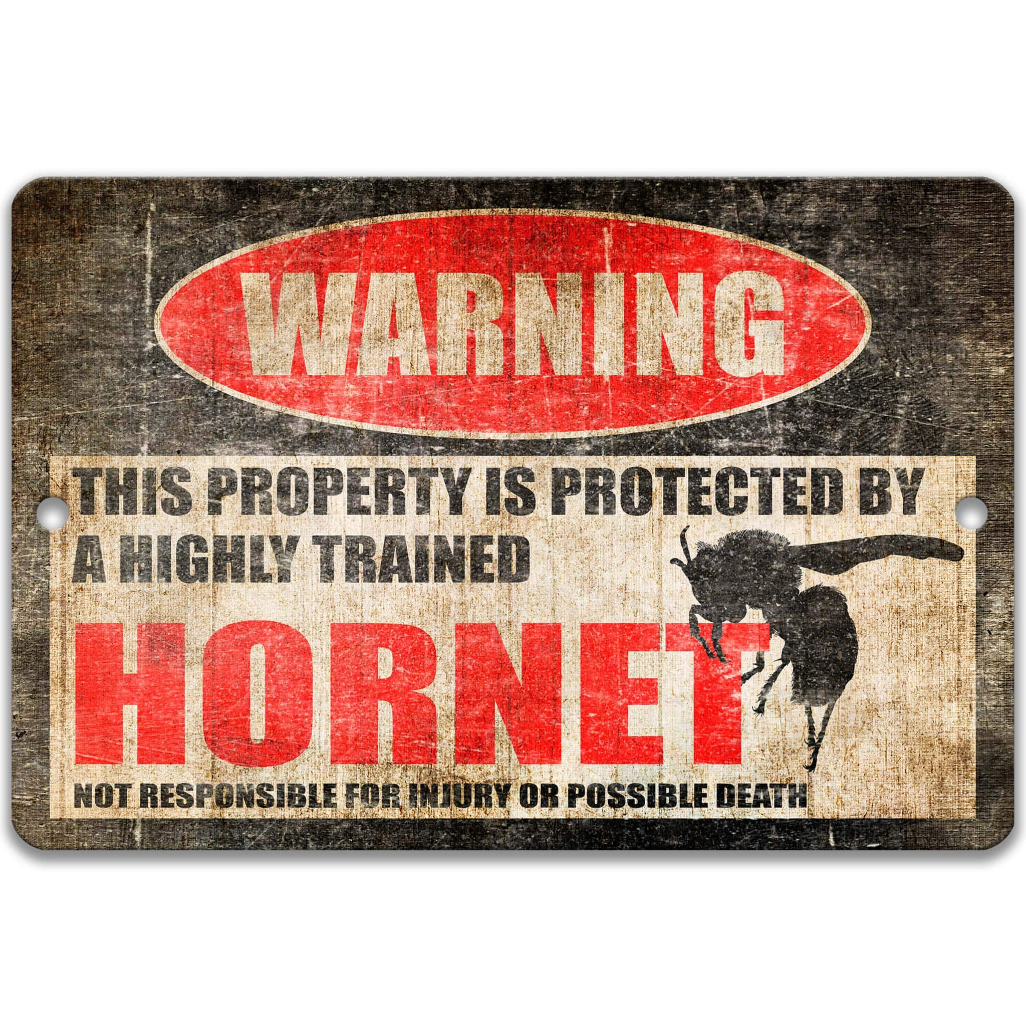 Funny Hornet Warning Sign, Beware of Hornet Sign, Metal Yellowjacket Sign, Wasp, Cicada Killer, Funny Campsite SignDesigns by Linda Nee