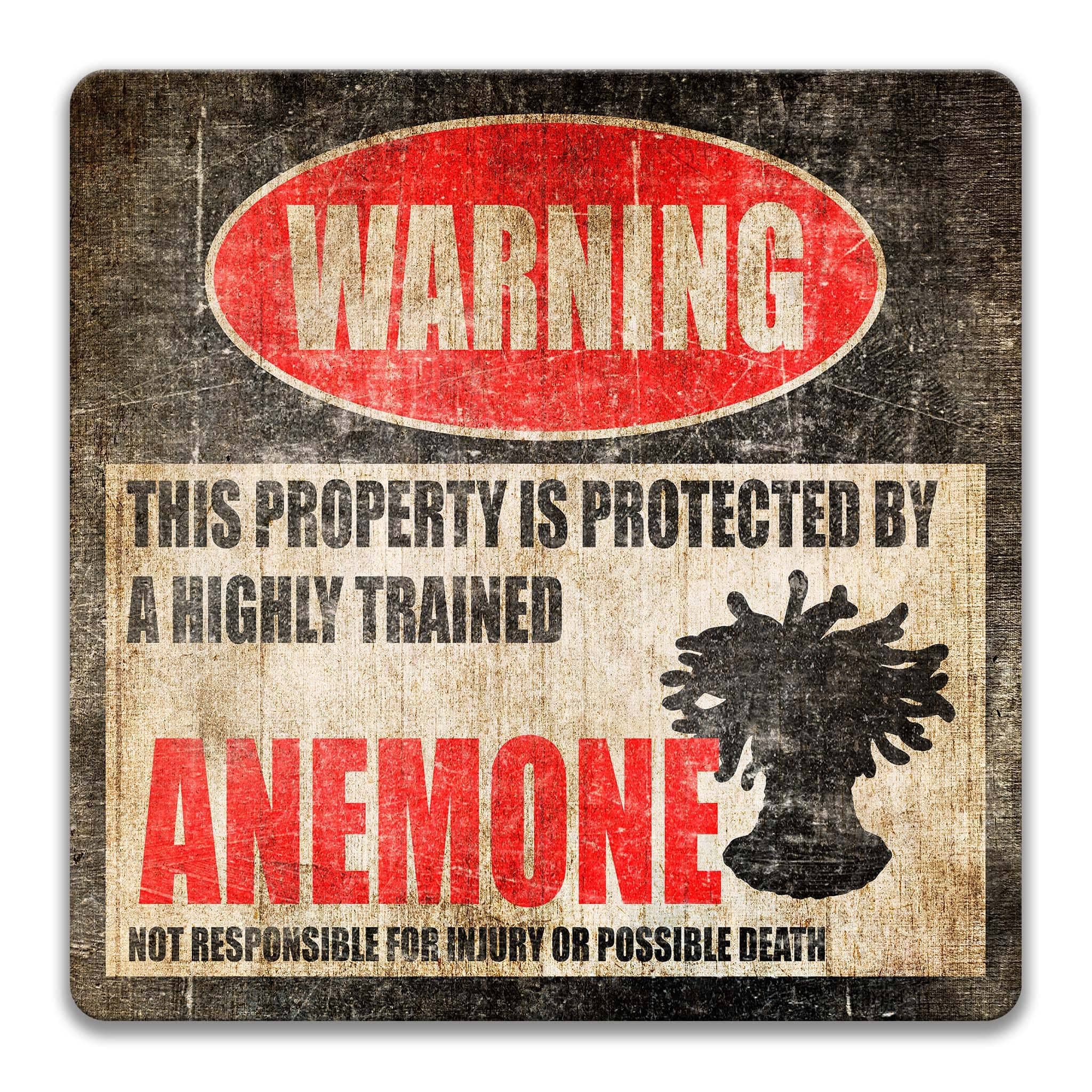 Funny Sea Anemone Warning Sign - Handmade Anemone Decor for Fish Tanks - Great for Ocean Lovers and Marine Enthusiasts