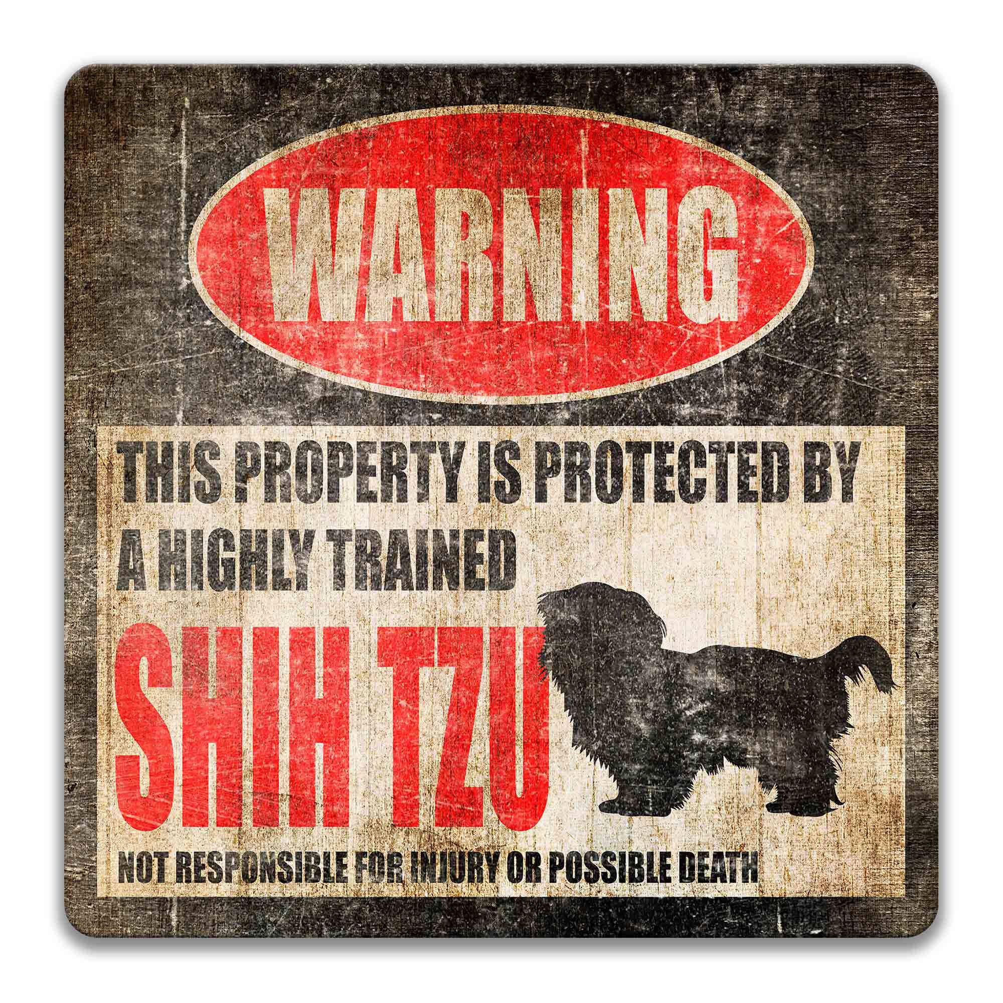 Funny Shih Tzu Dog Metal Sign - Beware of Dog No Trespassing Yard Sign for Gate