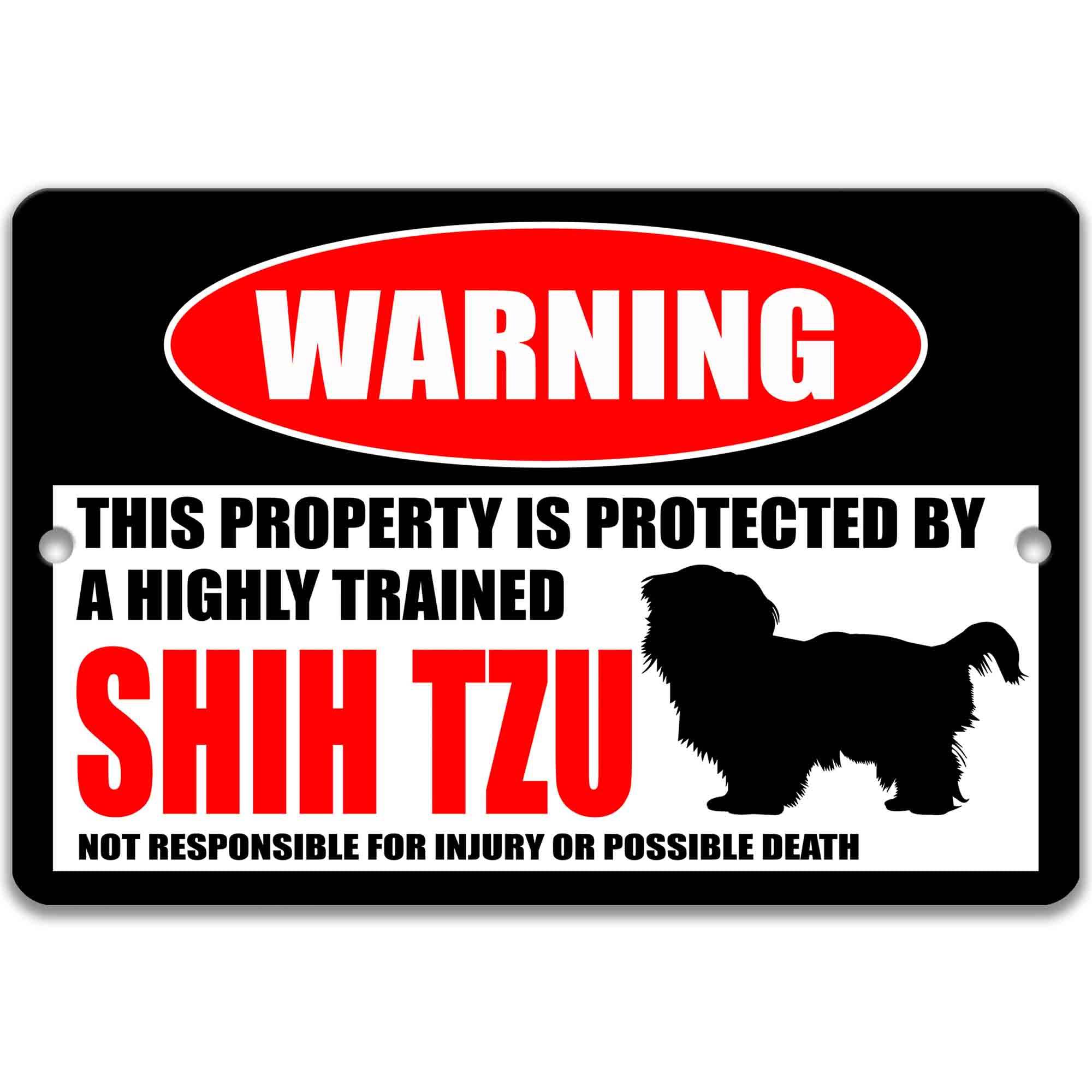 Funny Shih Tzu Dog Metal Sign - Beware of Dog No Trespassing Yard Sign for Gate