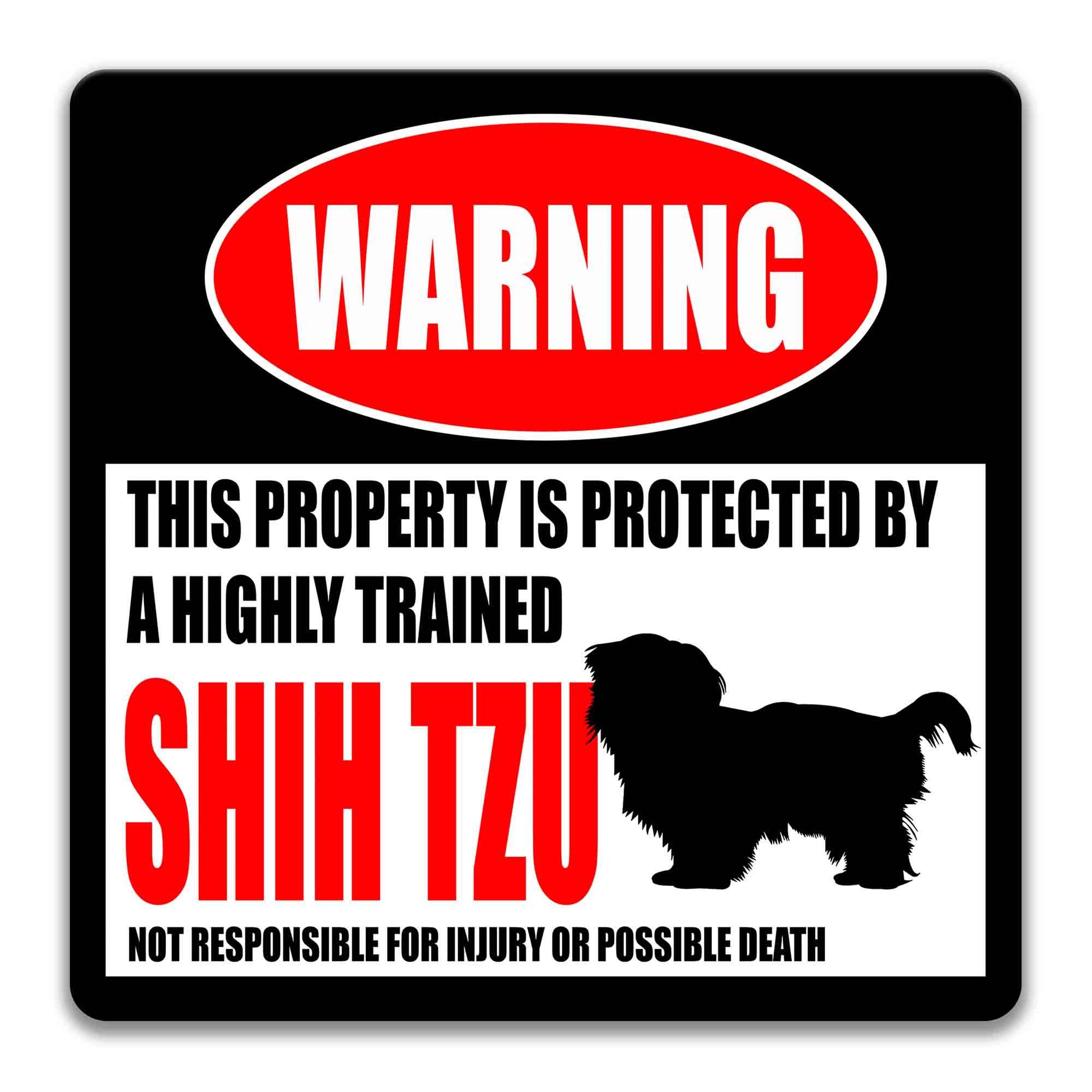 Funny Shih Tzu Dog Metal Sign - Beware of Dog No Trespassing Yard Sign for Gate