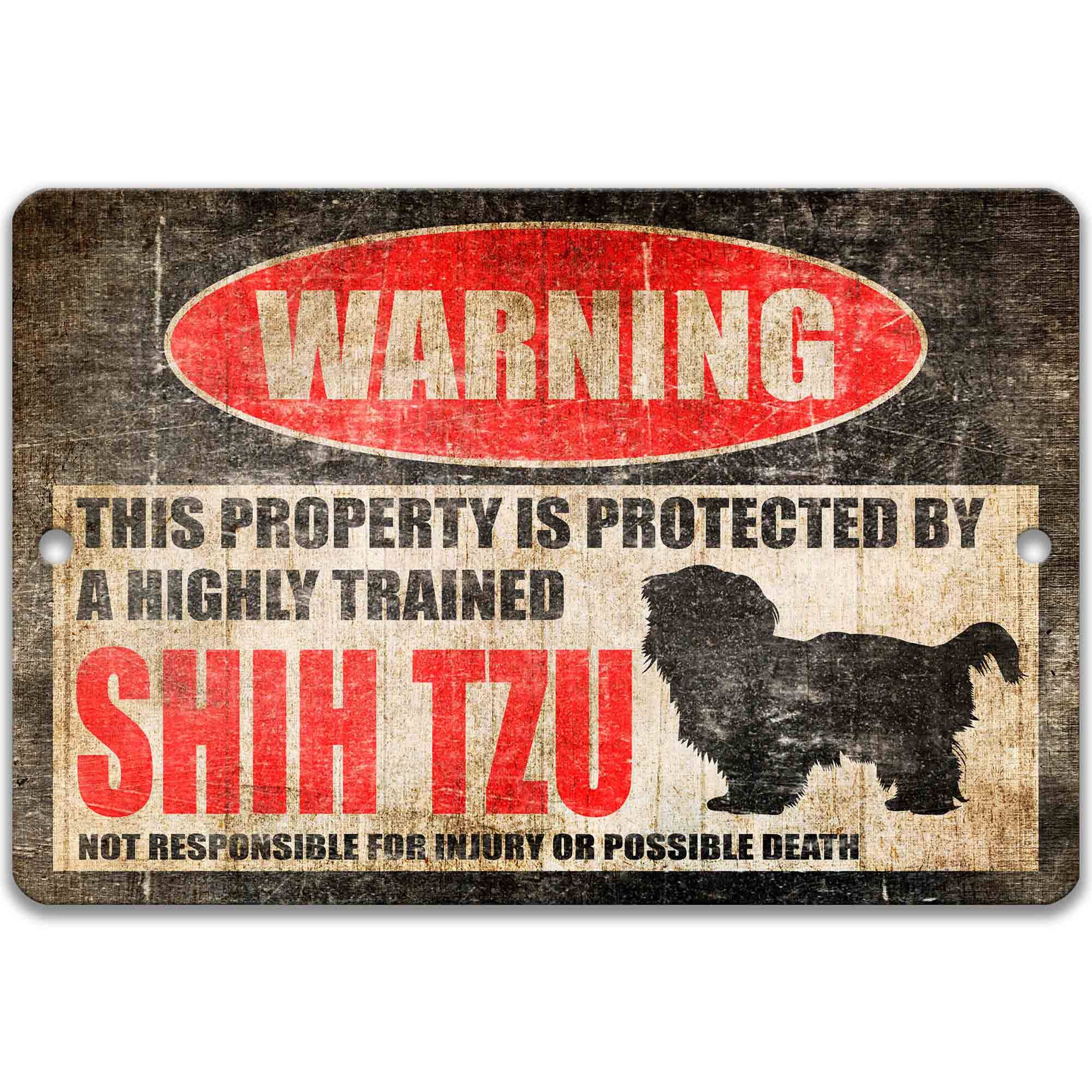 Funny Shih Tzu Dog Metal Sign - Beware of Dog No Trespassing Yard Sign for Gate