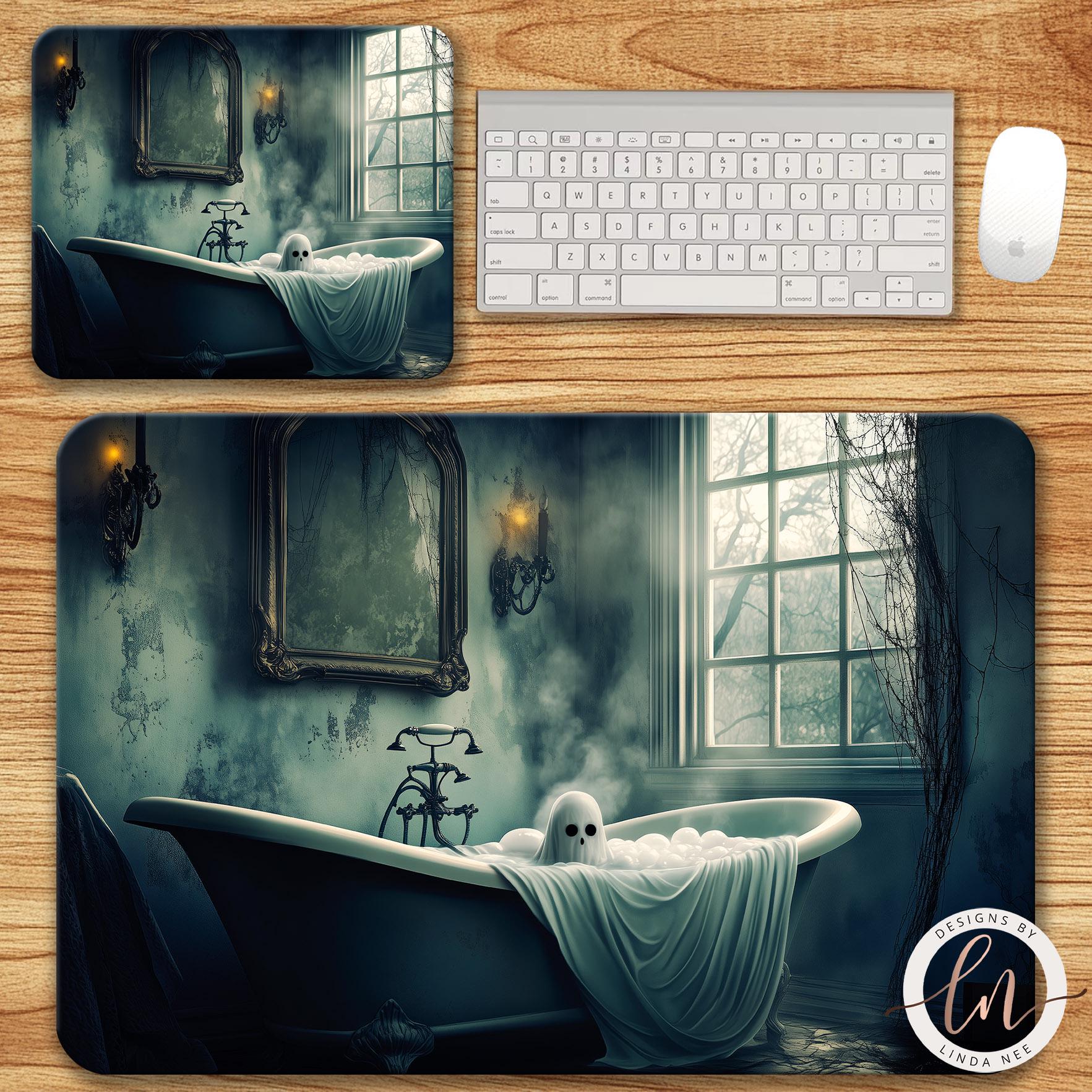 Ghost in the Bath Tub Mousepad - Gothic Halloween Art