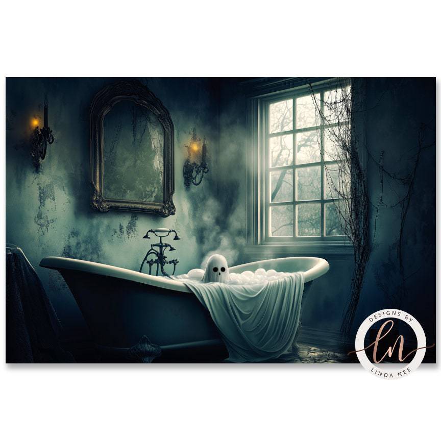 Ghost in Bath Tub Art - Available on Metal or Fine Paper