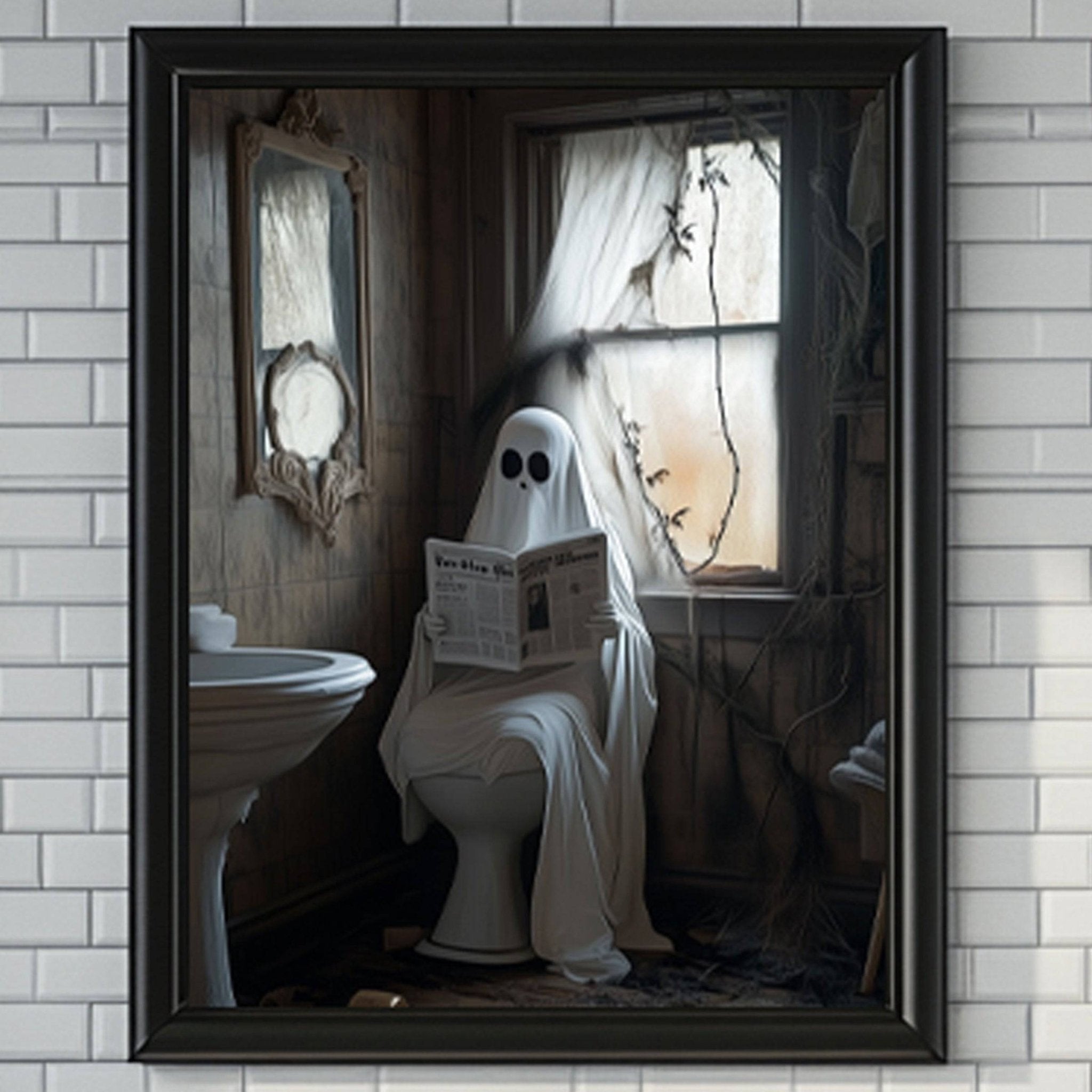 Ghost on Toilet Wall Art - Metal or Fine Art Print