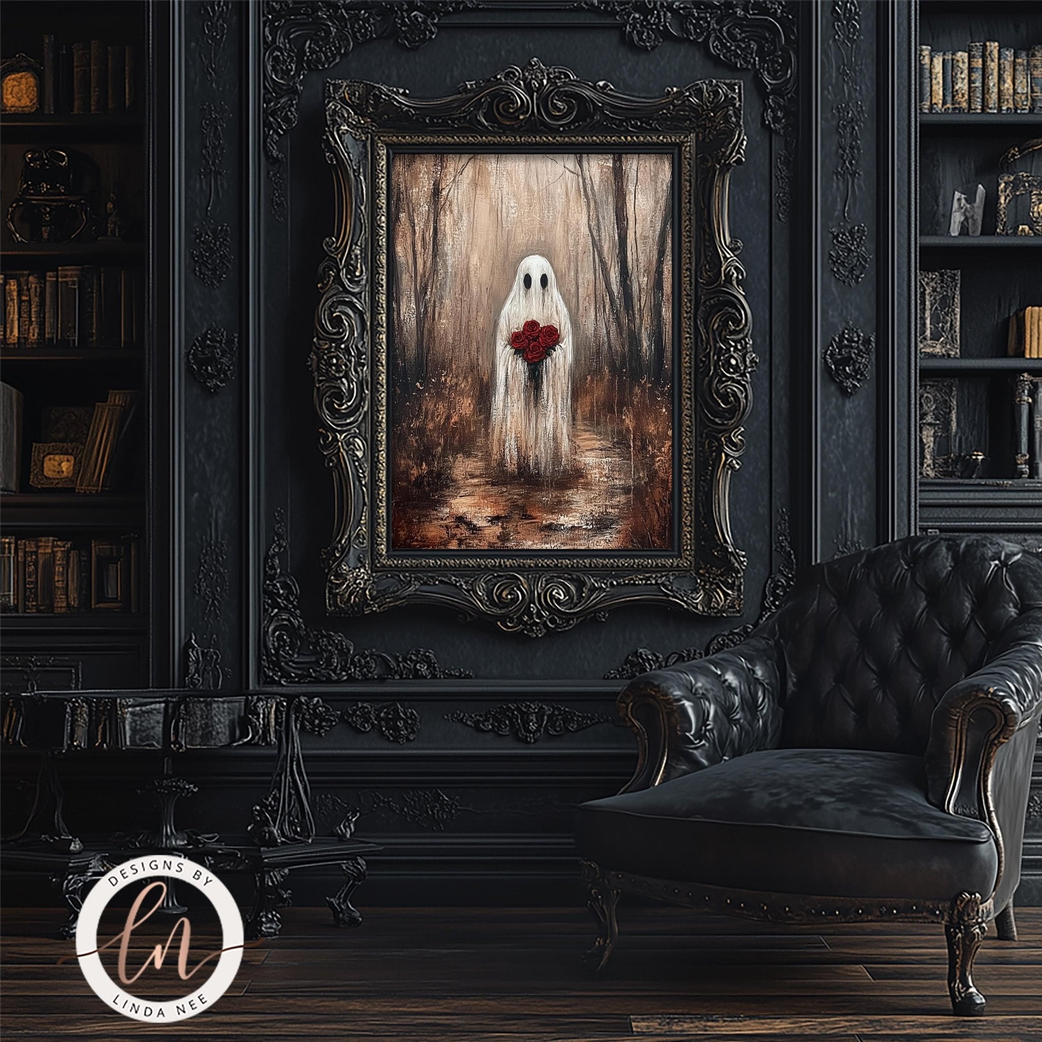 Ghost with Roses – Gothic Wall Art