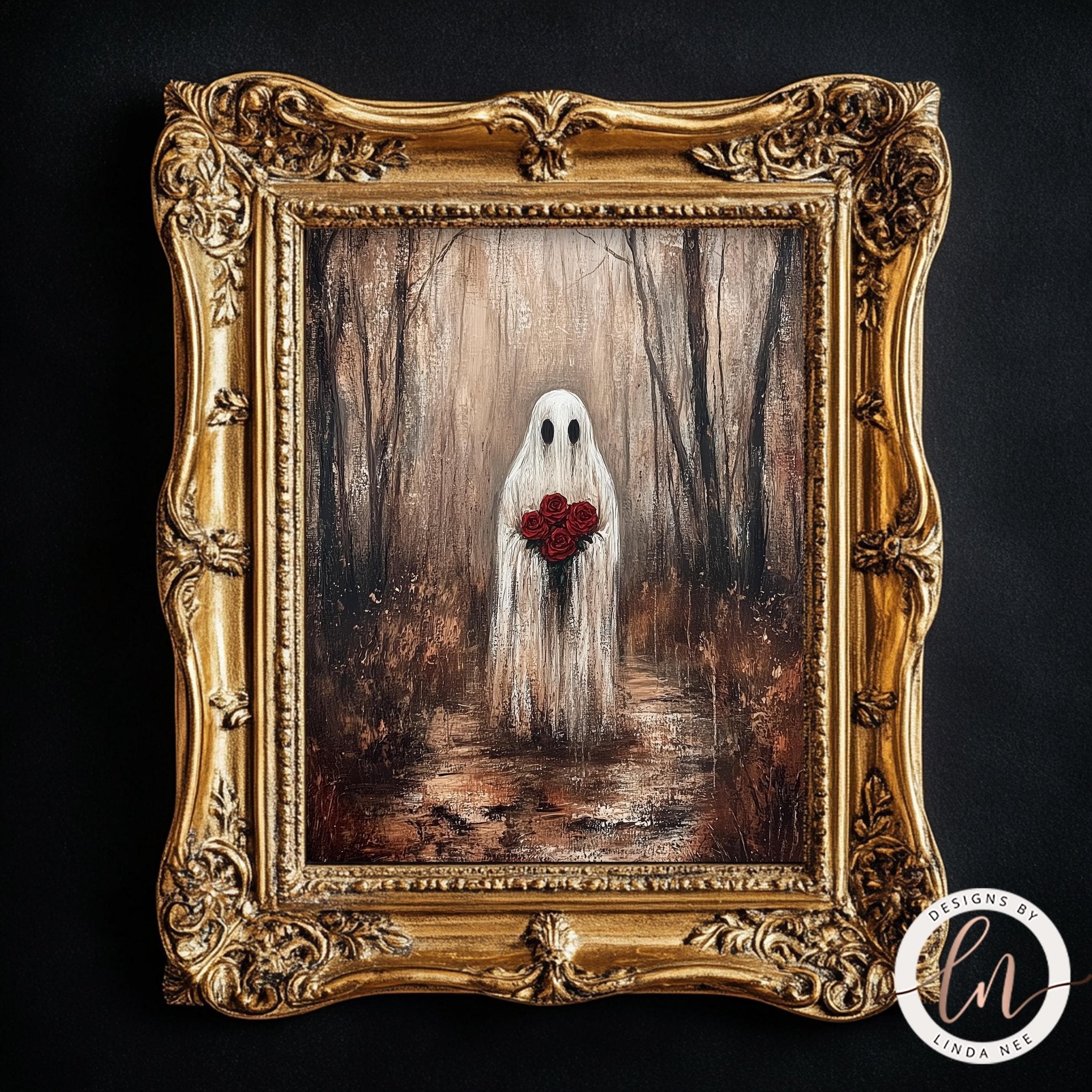 Ghost with Roses – Gothic Wall Art