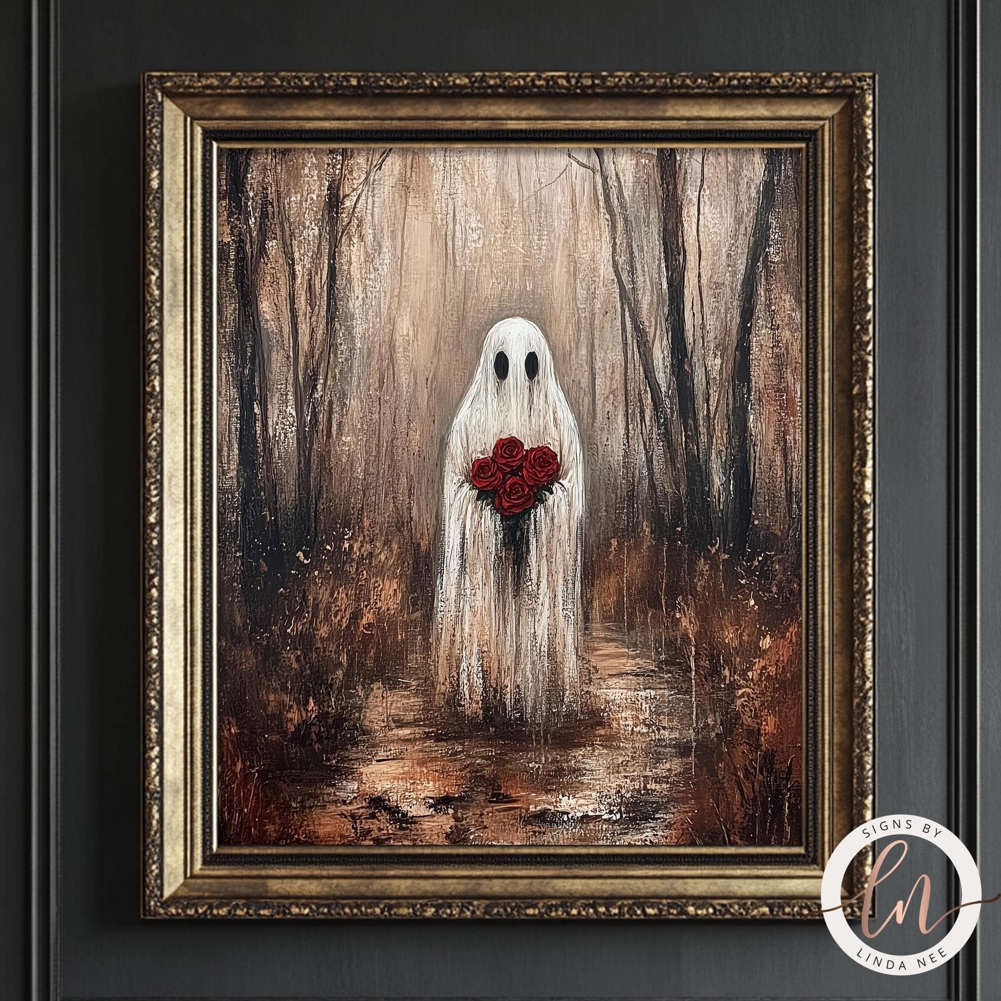 Ghost with Roses – Gothic Wall Art