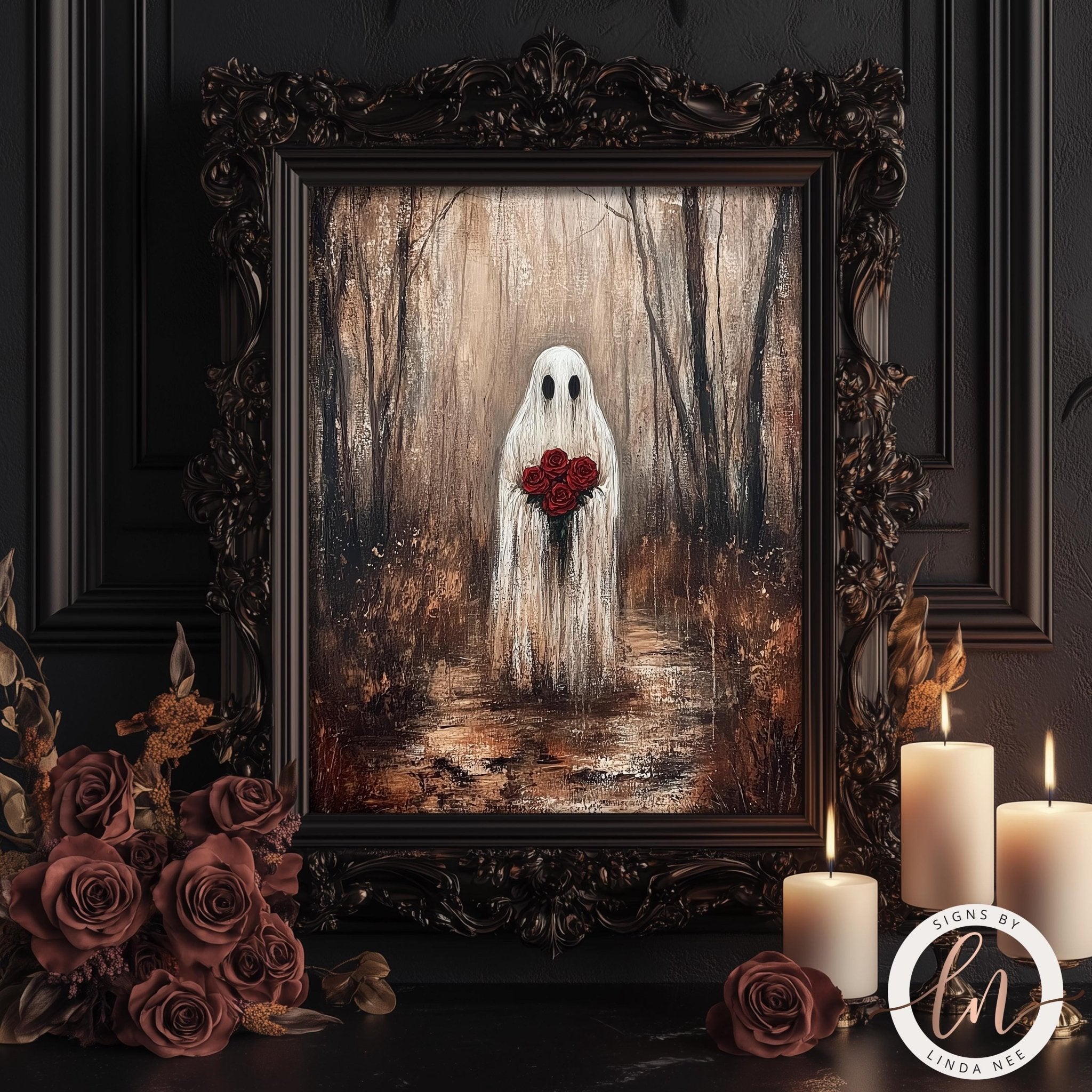 Ghost with Roses – Gothic Wall Art