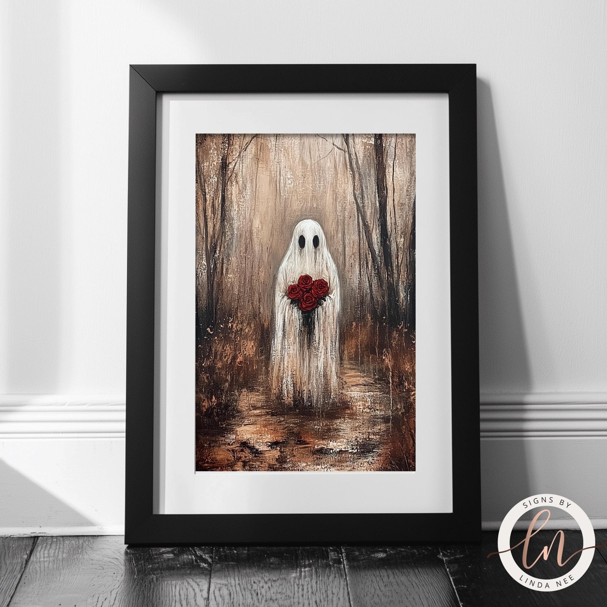 Ghost with Roses – Gothic Wall Art