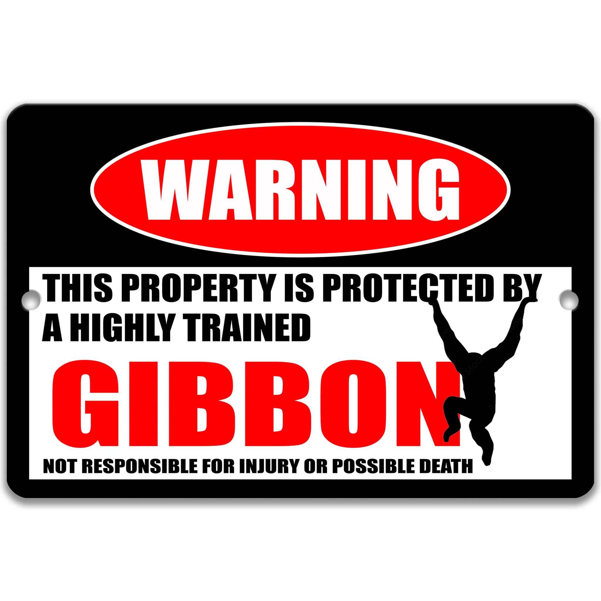 Gibbon Metal Sign, Gibbon Warning, Ape, Chimpanzee, Gorilla, Monkey, Orangutan, Primate