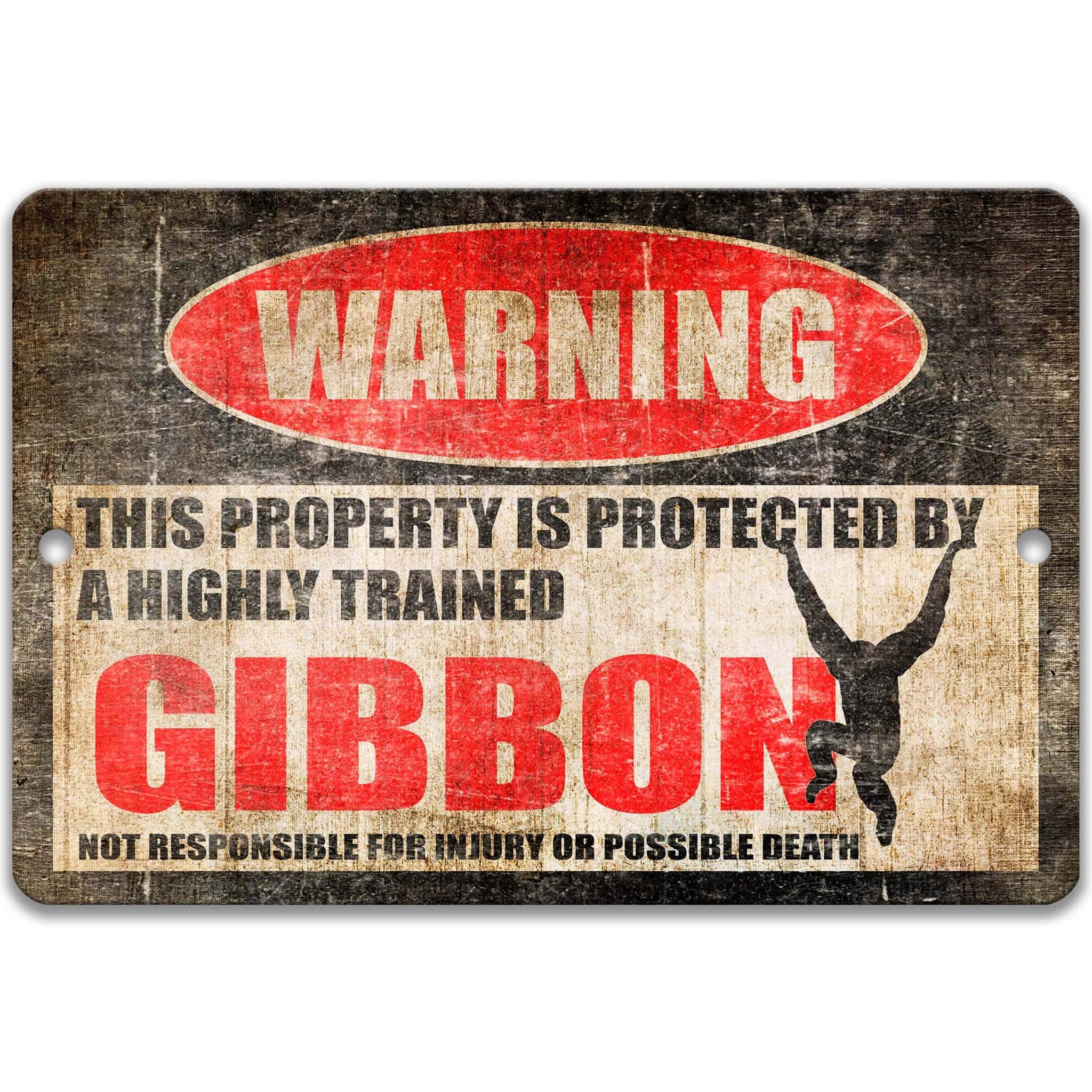 Gibbon Metal Sign, Gibbon Warning, Ape, Chimpanzee, Gorilla, Monkey, Orangutan, Primate